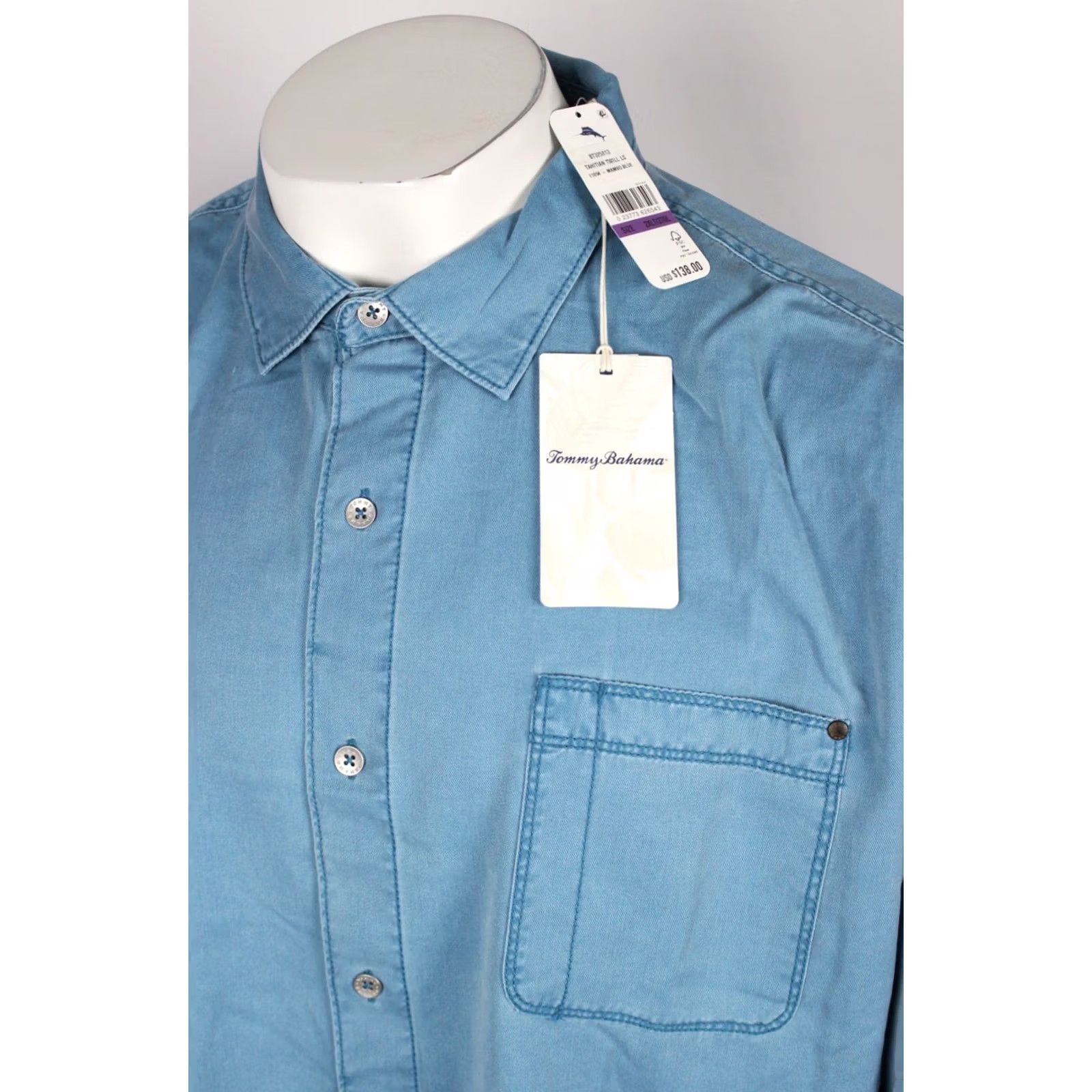 Tommy Bahama Tommy Bahama Men's Tahitian Twill Long Sleeve Button Shirt 2XL Tall Mambo Blue Size US XXL / EU 58 / 5 - 3 Thumbnail