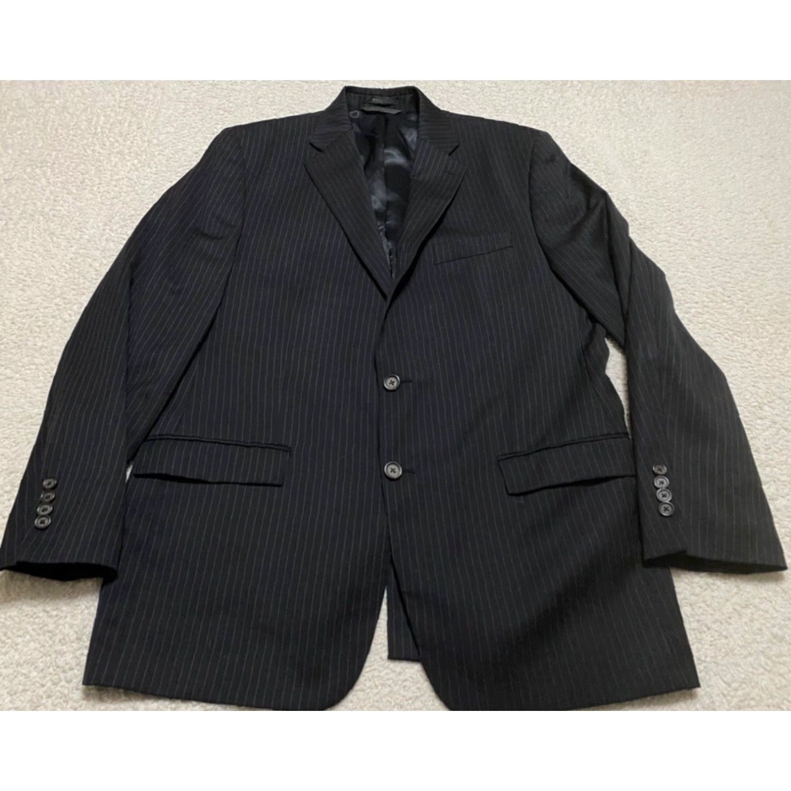 Ralph Lauren Lauren Ralph Lauren Blazer Mens 44 Long Wool Black Striped Two-Button Single-Breasted Jacket Shirt Size US XXL / EU 58 / 5 - 2 Thumbnail