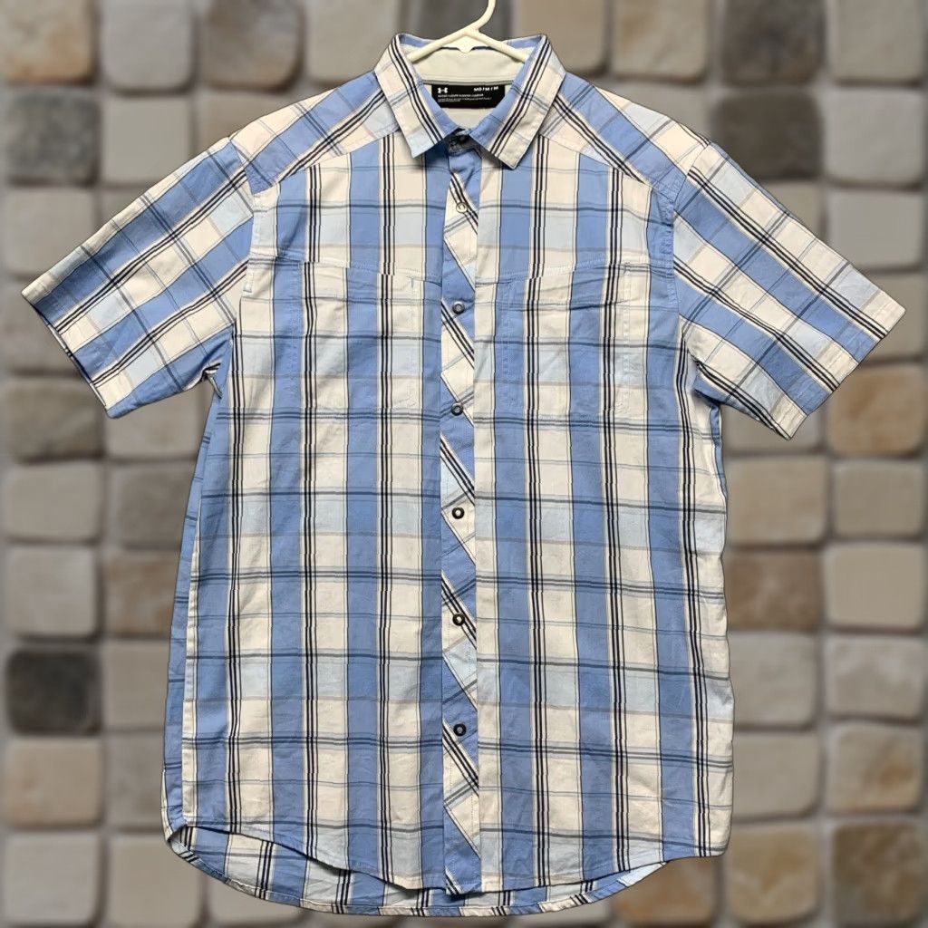 Under Armour Under Armour Men's M Fitted Plaid Short Sleeve Shirt Snap Button Collar Casual Shirt Size US M / EU 48-50 / 2 - 1 Thumbnail