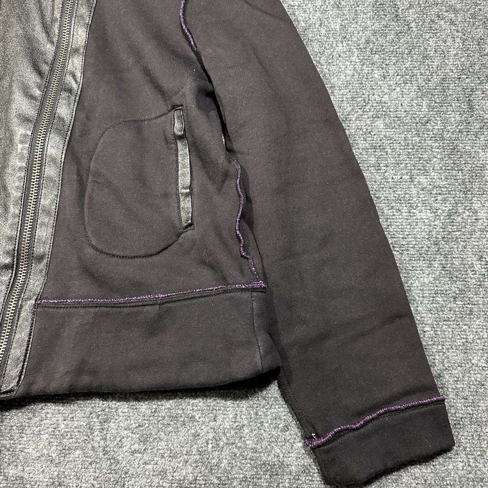 Vintage Bagatelle Jacket Womens XL Black Full Zip Sweatshirt Faux Leather Trim Pockets Size XL / US 12-14 / IT 48-50 - 3 Thumbnail