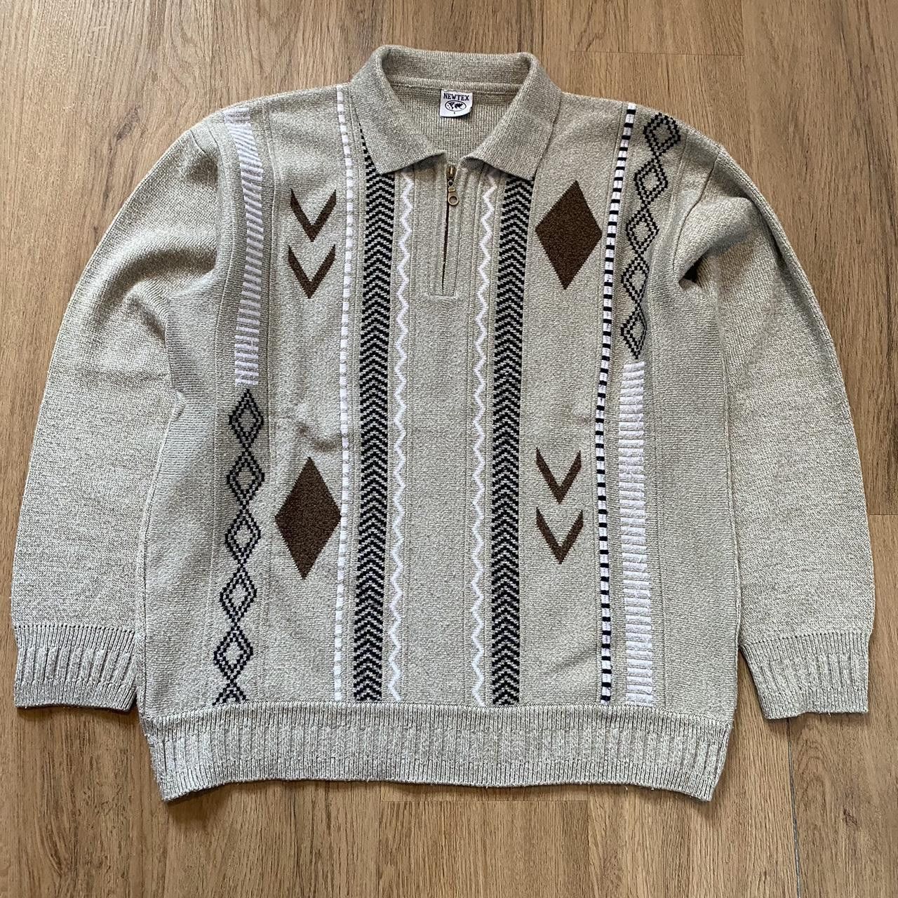 Other Grey & cream vintage 90s knitted jumper Size US L / EU 52-54 / 3 - 1 Thumbnail