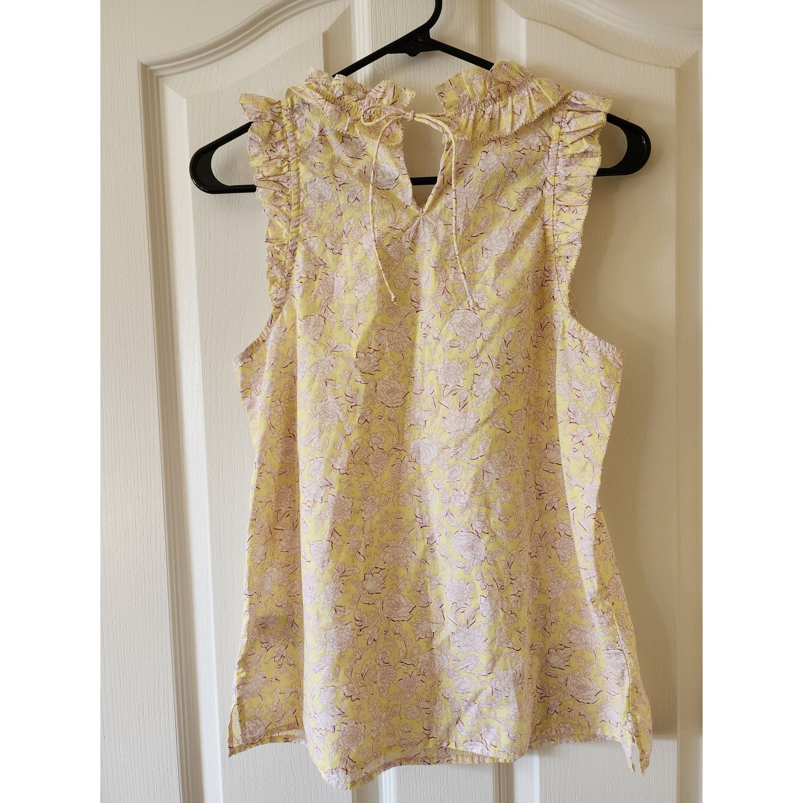 J.Crew J.Crew Sleeveless Blouse XS Ruffle Trim Yellow Floral Cotton Size XS / US 0-2 / IT 36-38 - 2 Thumbnail