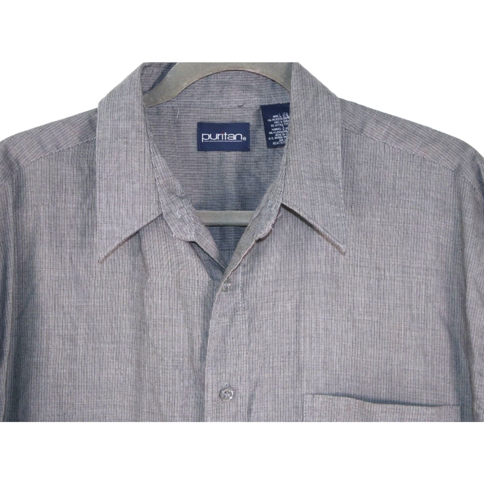 Vintage Puritan Button-Up Shirt Mens Size L Striped Gray Cotton Blend Long Sleeve Casual Classic 46" Chest Mens Size US L / EU 52-54 / 3 - 2 Thumbnail