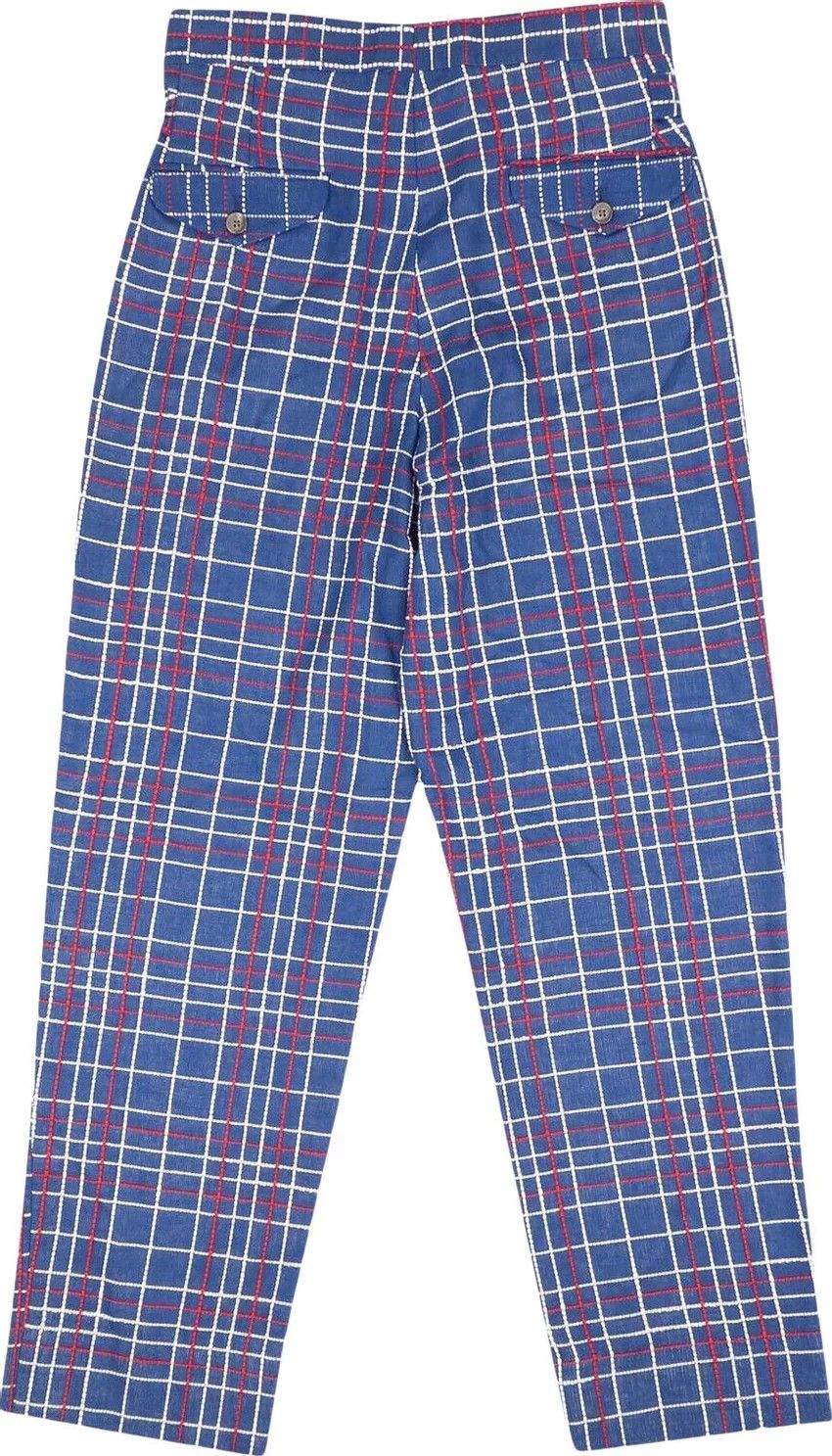 Bode BODE Navy Blue Embroidered Plaid Side Tie Trousers Size 29 Size US 29 - 2 Thumbnail