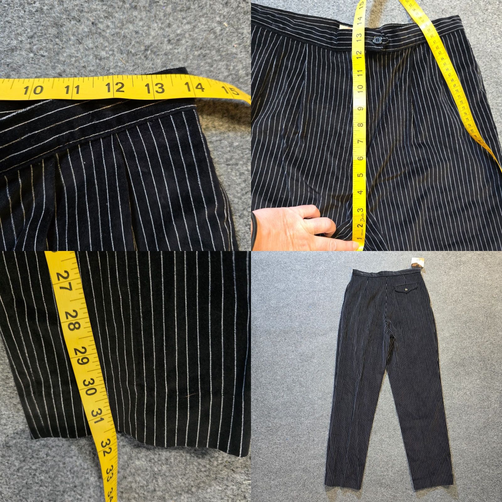 Bill Blass VINTAGE Bil Blass Pants Womens Size 12 Black Velour Striped Tapered Pleated 90s Womens Size 34" / US 12 / IT 48 - 8 Thumbnail