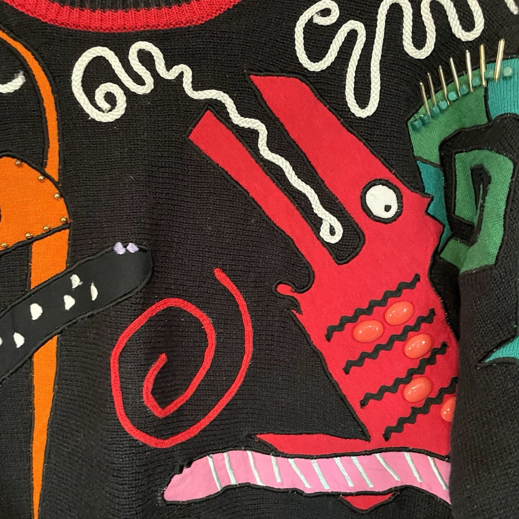 Vintage VTG 1990 Spree International Sweater Womens S appliqué abstract animals Cosby Size S / US 4 / IT 40 - 3 Thumbnail