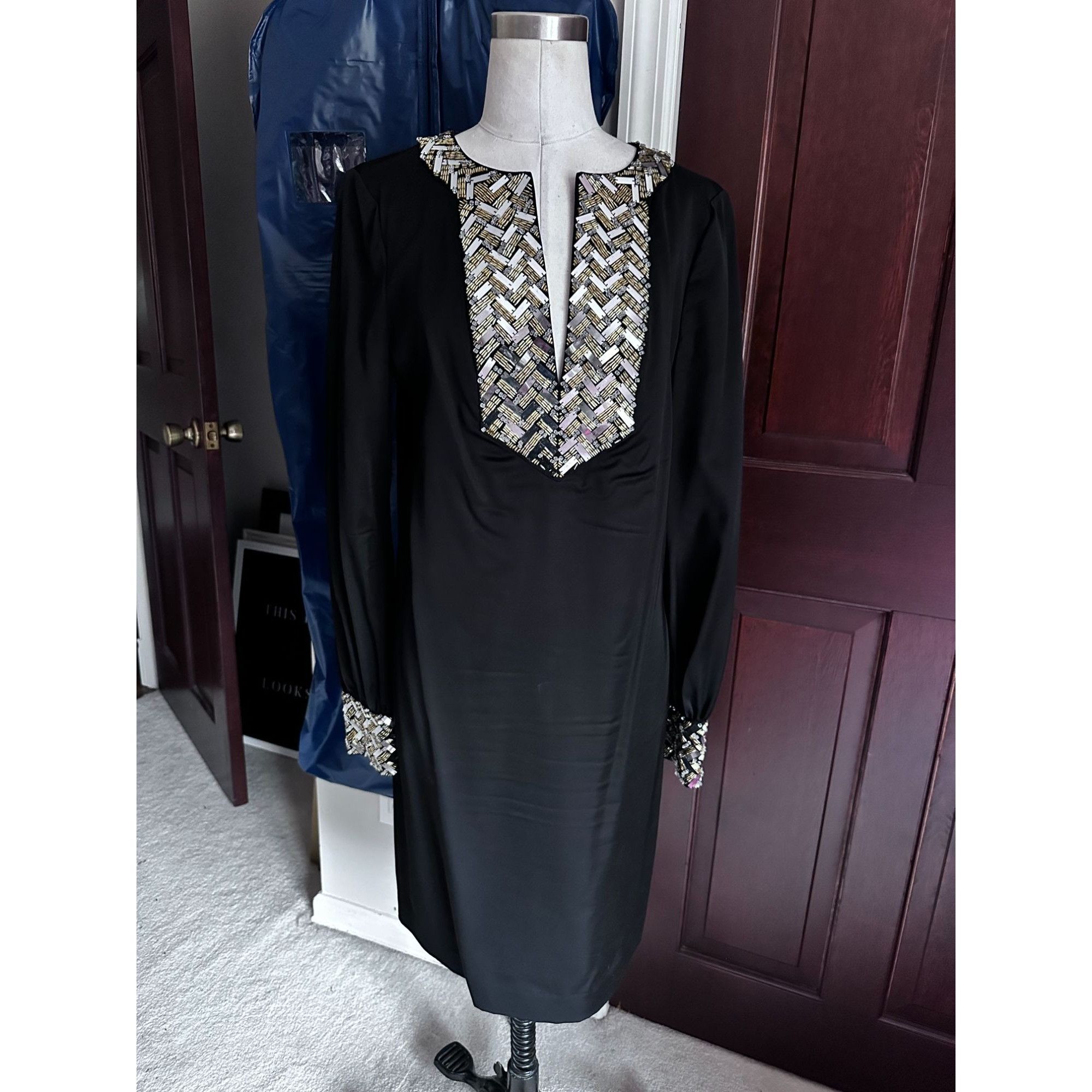 Tory Burch $650 TORY BURCH Barbara Black Beaded Satin Dress ELEGANT Co Size M / US 6-8 / IT 42-44 - 4 Thumbnail