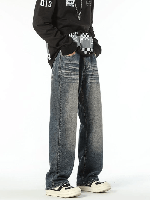 Men´s washed vintage whisker straight high street jeans Menswear