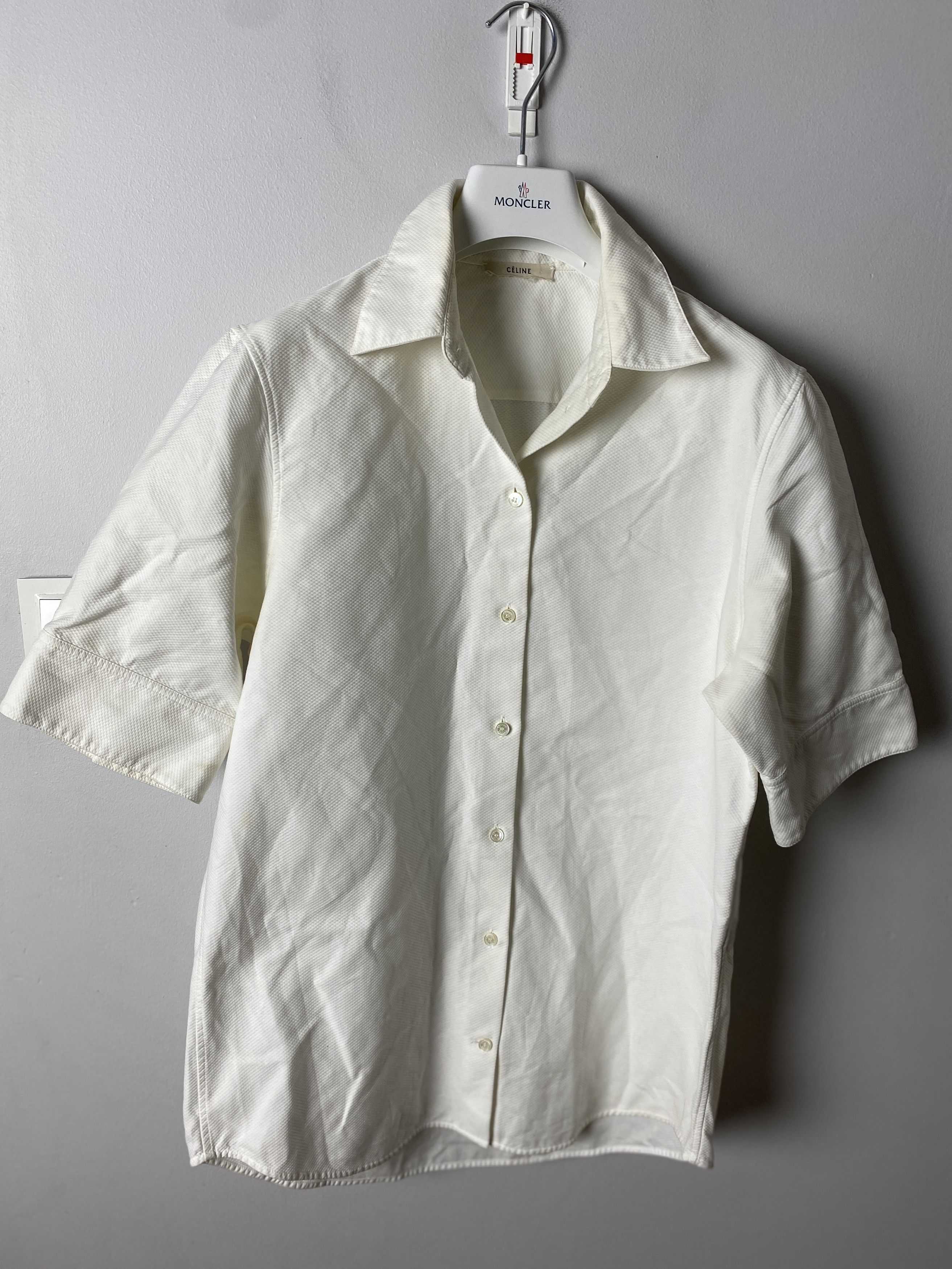 image of Celine Cotton Short Sleeve Shirt Premium in White, Women's (Size Medium)