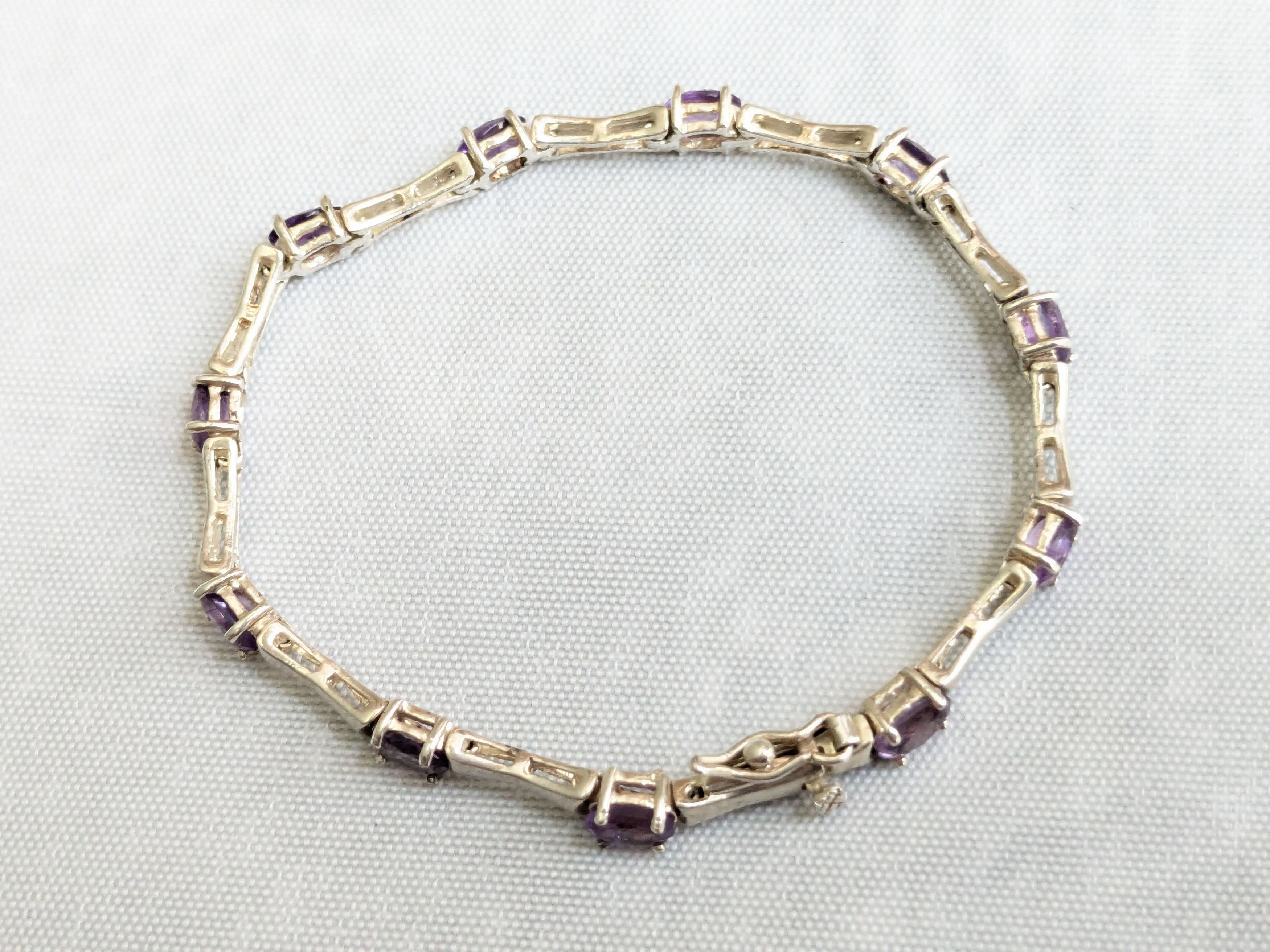 Jewelry Vintage Sterling Silver Tennis Bracelet Oval Amethyst 7" Size ONE SIZE - 3 Thumbnail