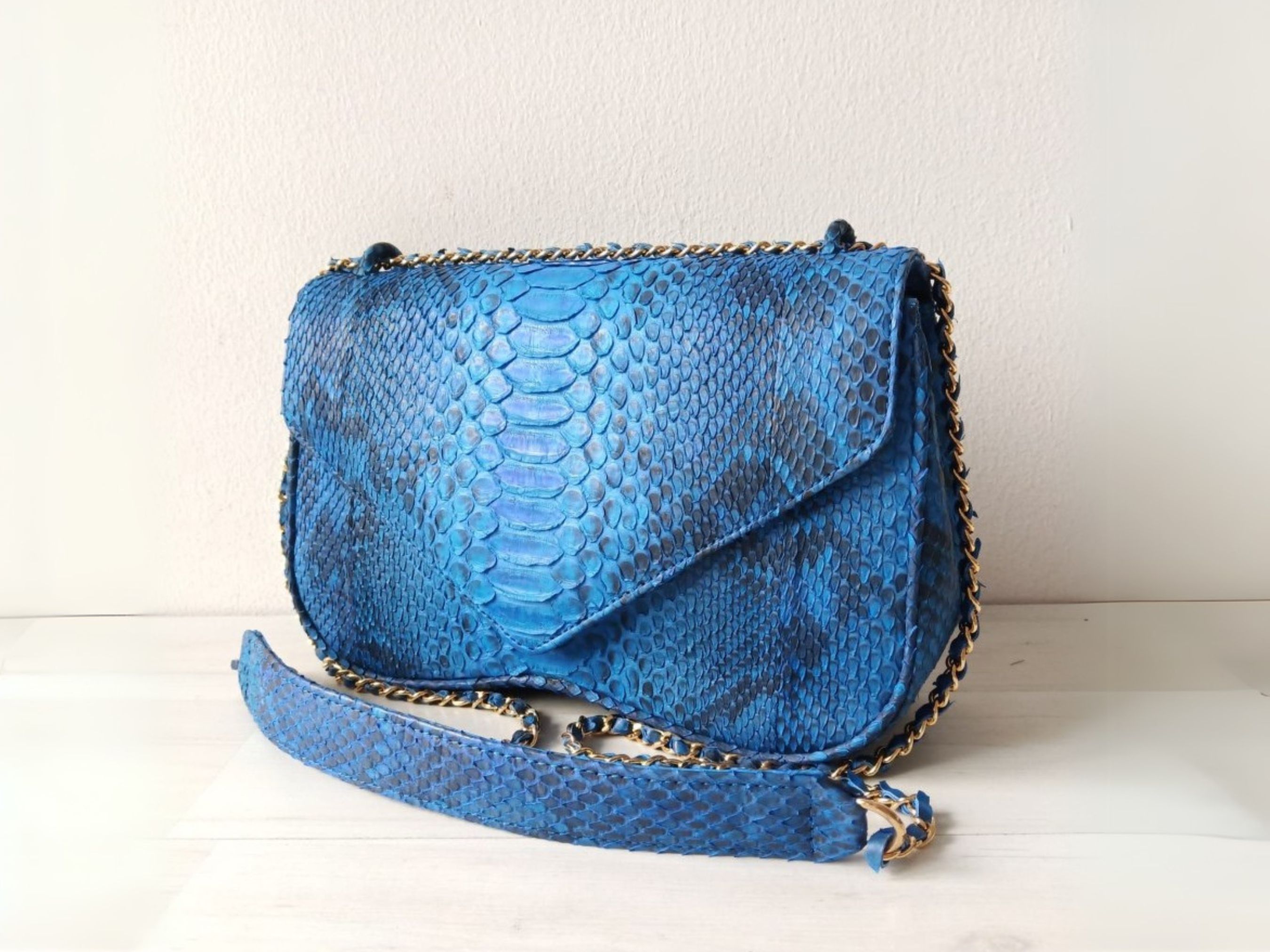 Blue Python Snakeskin Sling Bag Purse