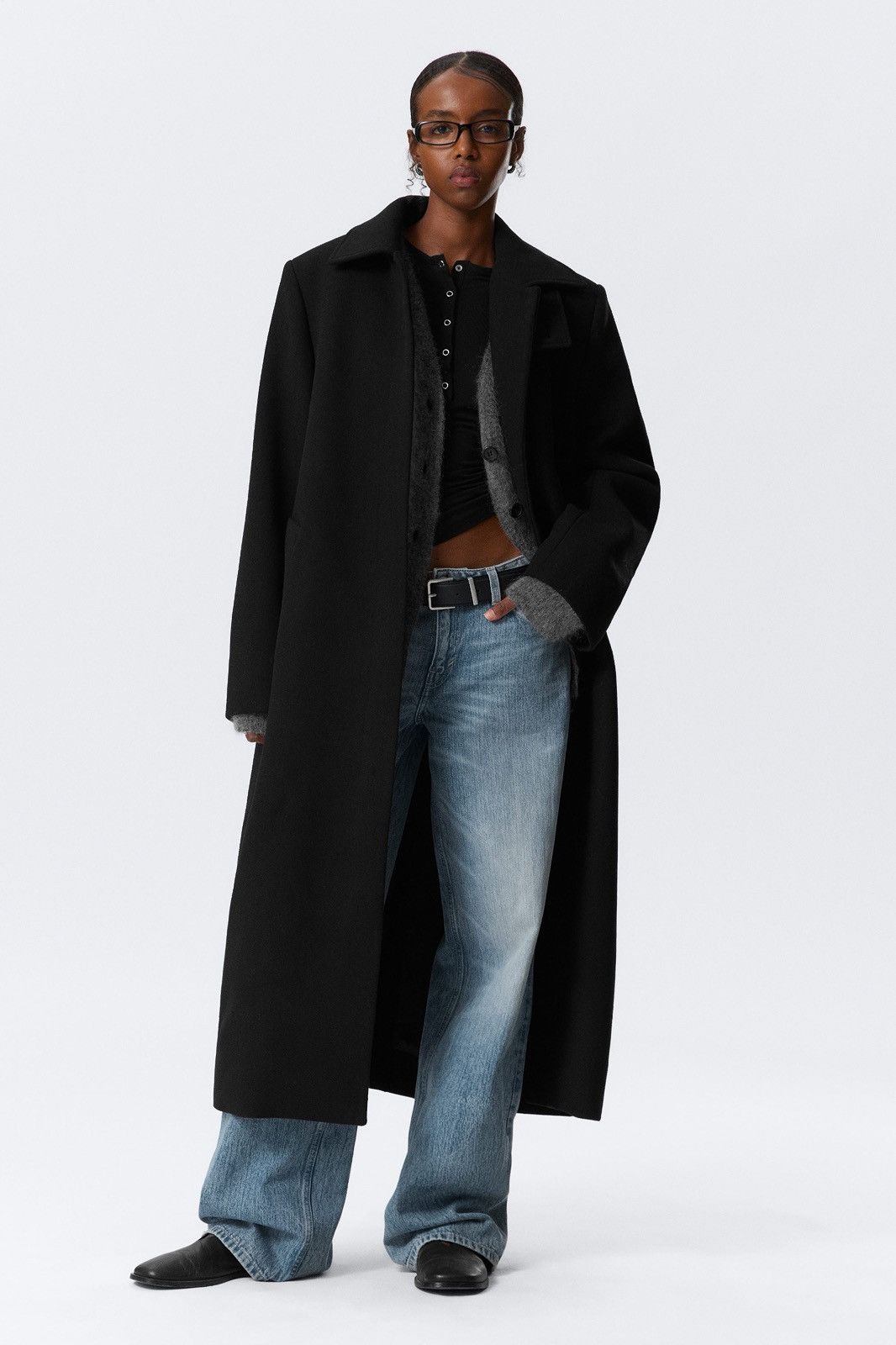 Other Carla Carini Italy Women Black Long Wool Coat Jacket Classic Size L / US 10 / IT 46 - 1 Thumbnail