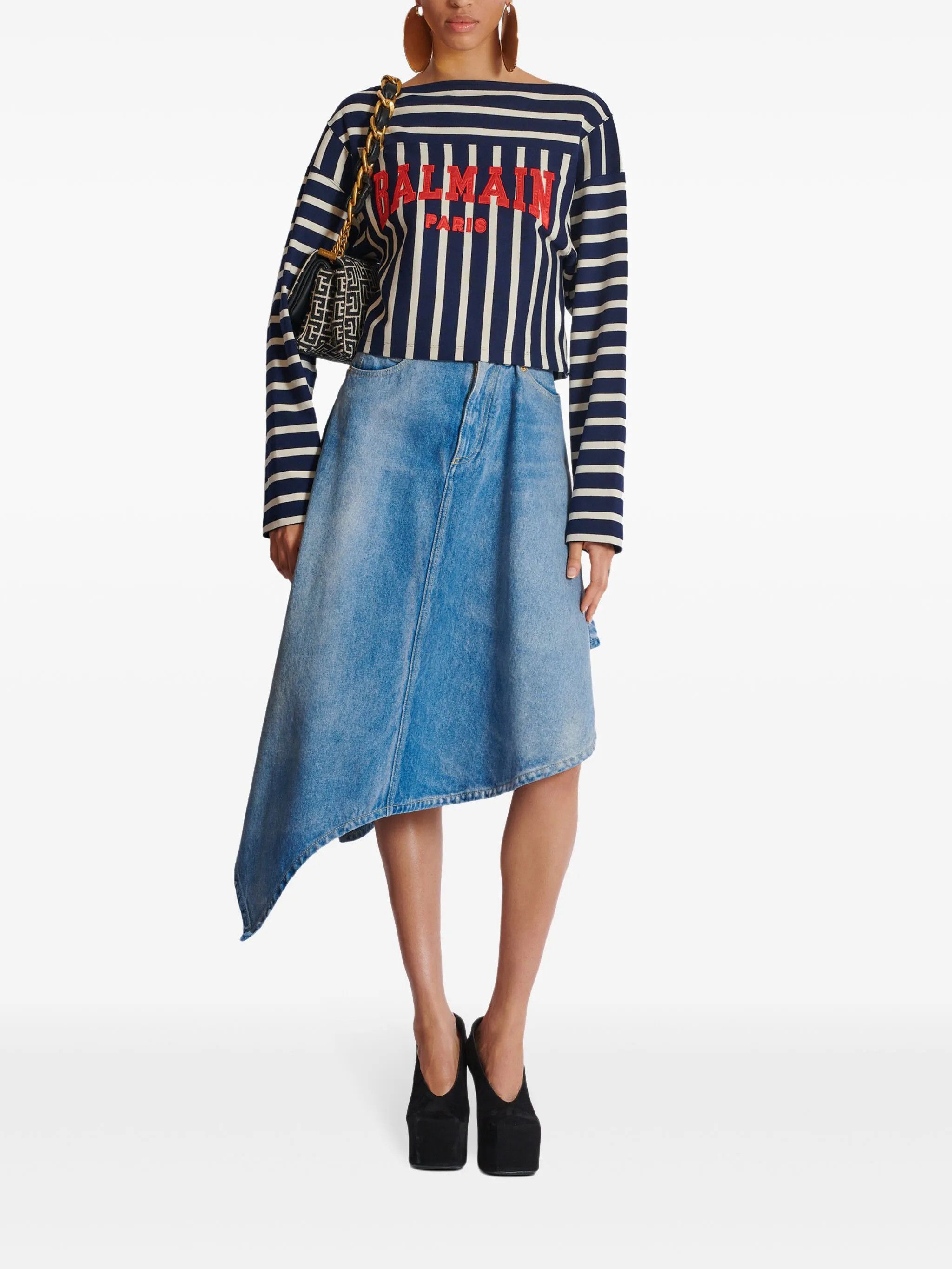 Balmain o1s1wg111025 Baseball Top in Blue / White Size XS / US 0-2 / IT 36-38 - 2 Thumbnail