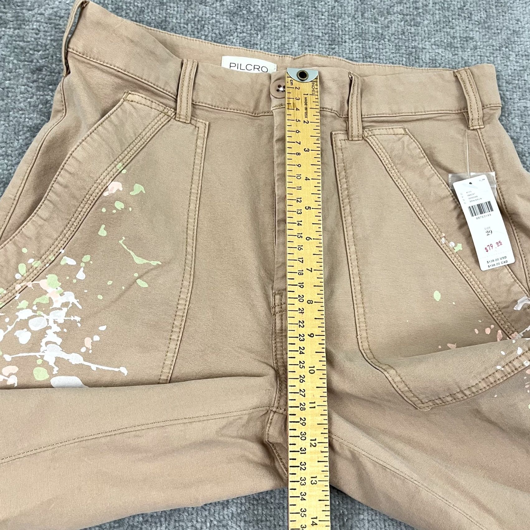 Vintage Pilcro Millie Low Slung Barrel Pants Womens 29 Brown Paint Splatter Modern Art Size 29" - 7 Thumbnail