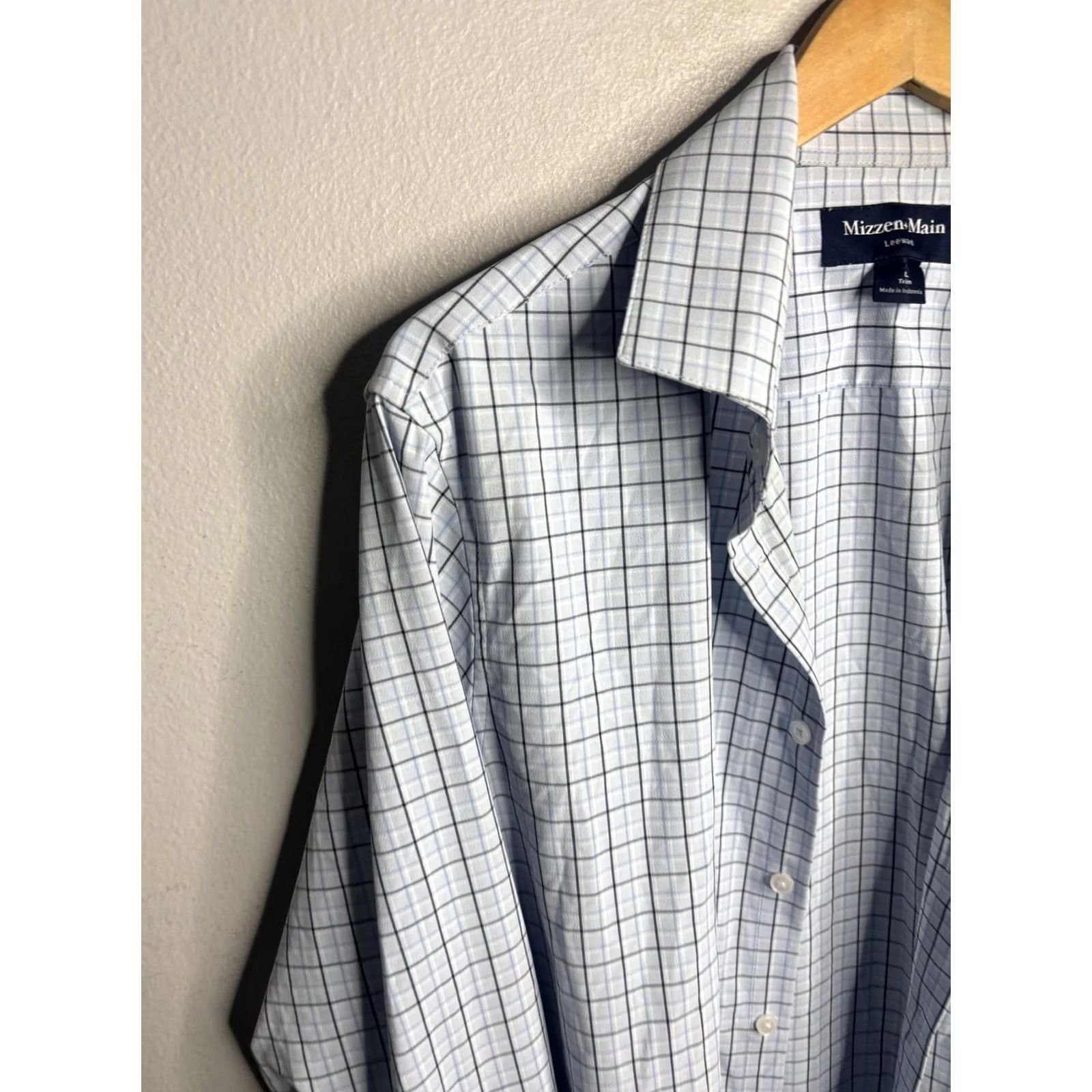 Mizzen+Main Mizzen+Main Shirt Mens Large Blue Check Leeward Trim Fit Long Sleeve Dress Size 42R - 2 Thumbnail