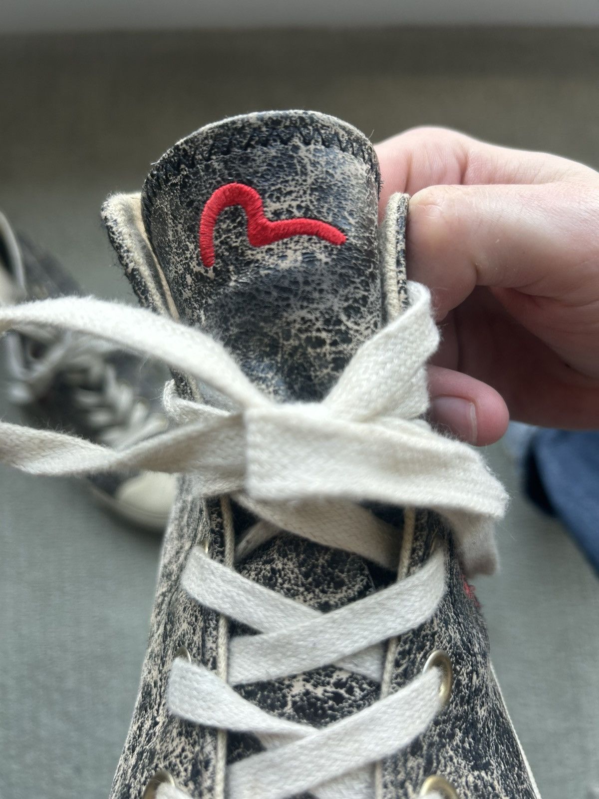 Evisu Vintage EVISU Distressed Acid-Wash Leather High-Top Sneakers Size US 11 / EU 44 - 3 Thumbnail
