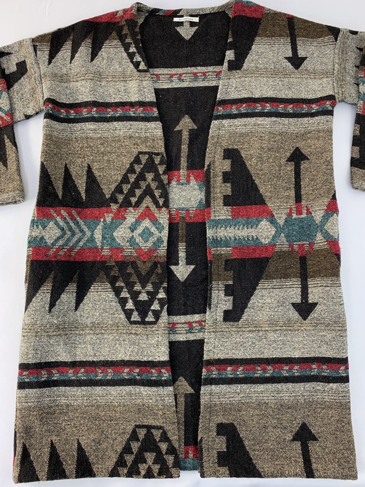 Vintage 90s Radarista Aztec Navajo Blanket Wool Wrap Cardigan Size L / US 10 / IT 46 - 3 Thumbnail