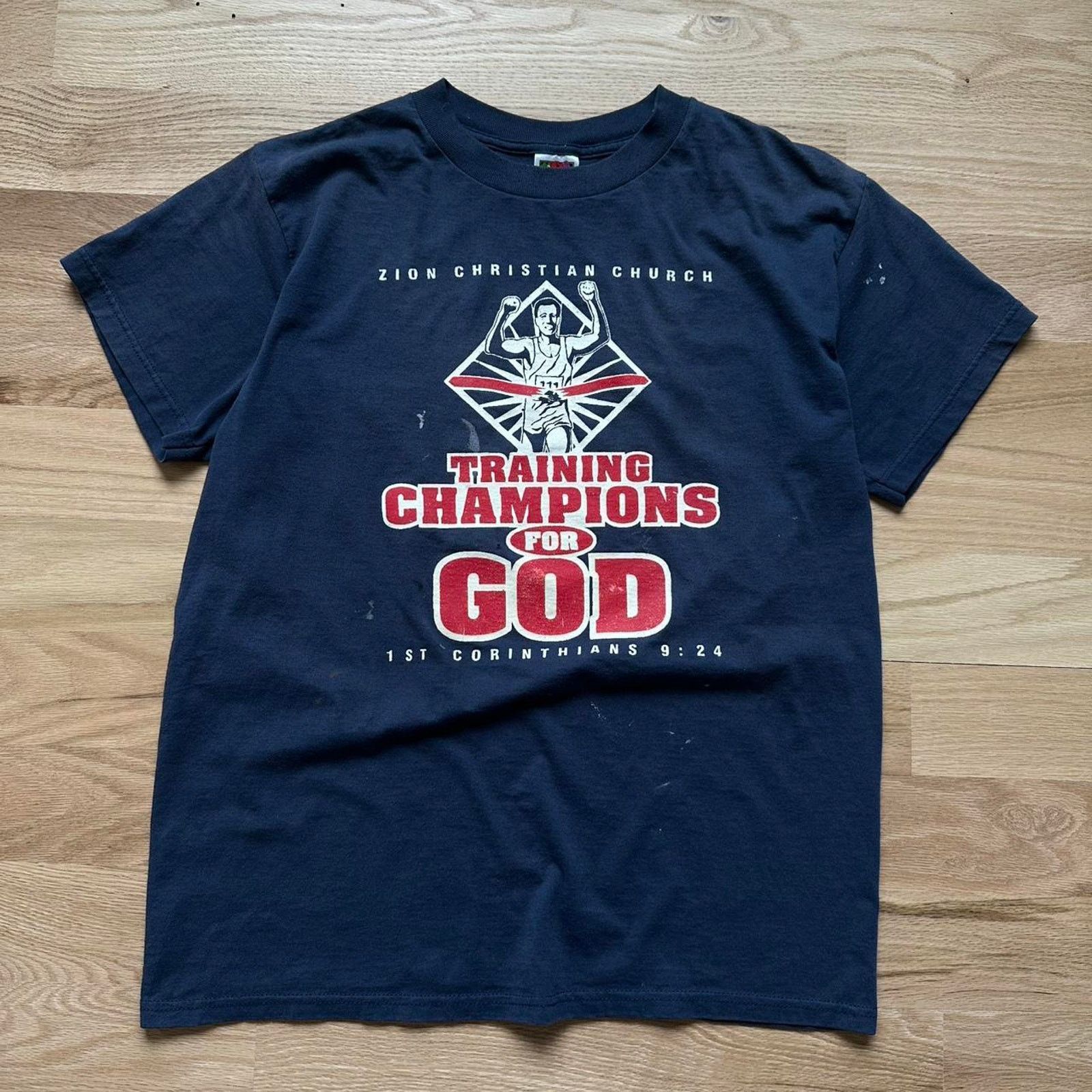 Vintage Vintage 90s Navy Faded Thrashed God Jesus Graphic Shirt Size US L / EU 52-54 / 3 - 3 Thumbnail
