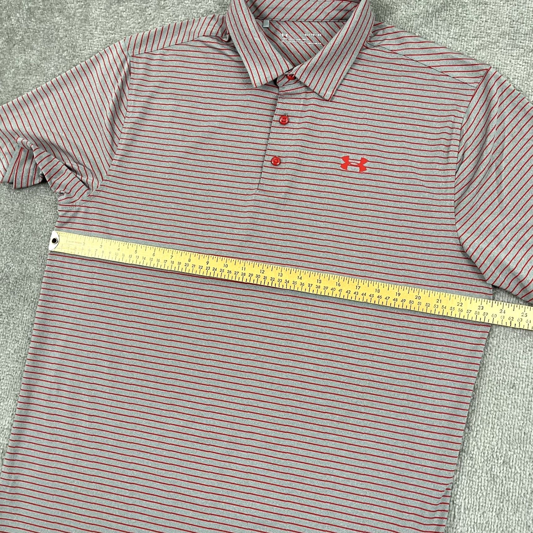 Under Armour Under Armour Polo Shirt Mens Large Gray Red Striped Heatgear Performance Golf Size US L / EU 52-54 / 3 - 5 Thumbnail