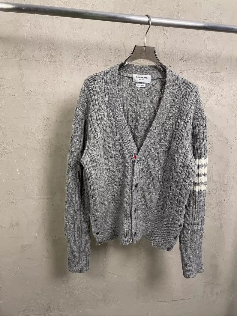 Thom browne Gray four-striped wool cardigan jacket 2504-Nex