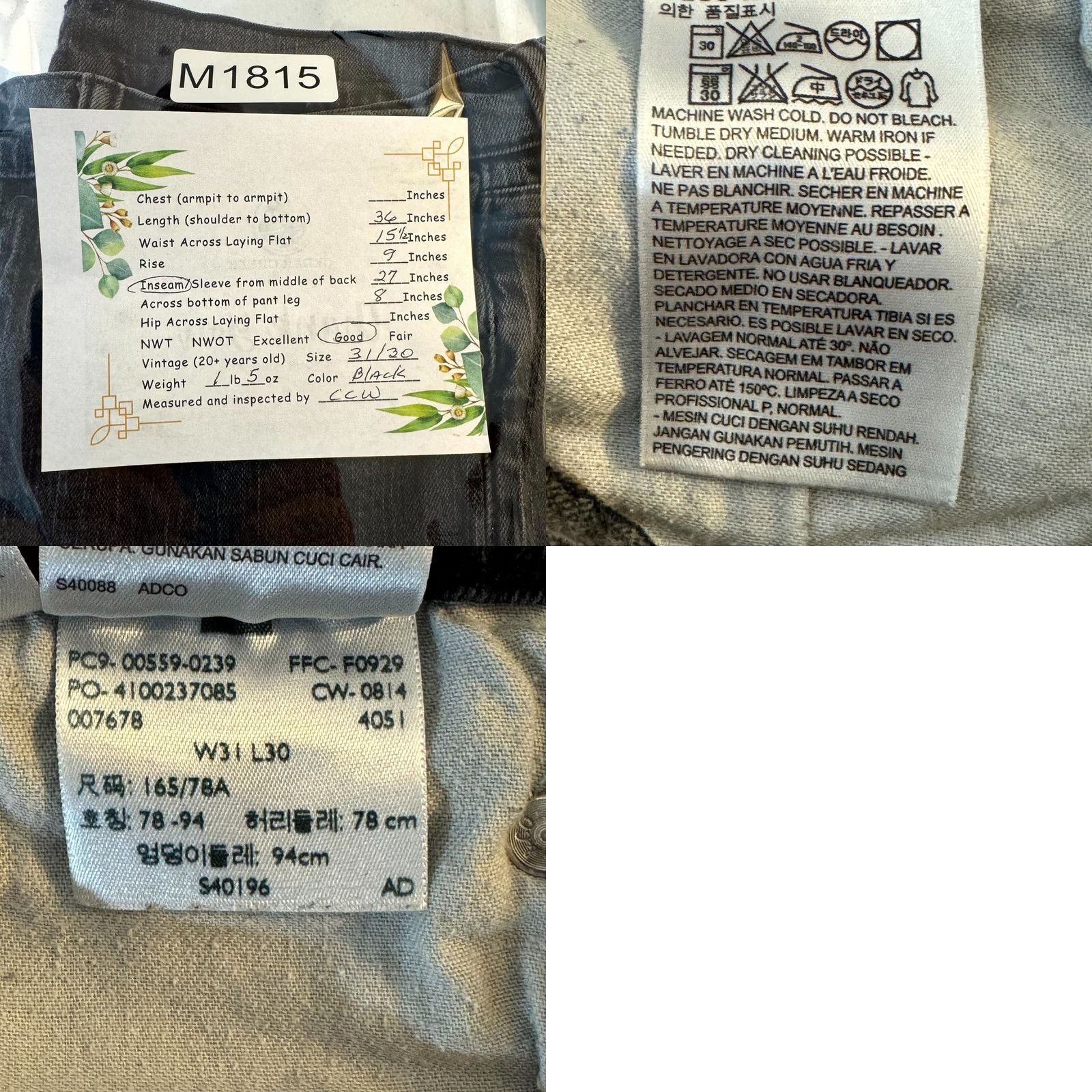 Levi's Levi's 559 Jeans Mens 31x30 Black Denim Relaxed Straight Mid Rise Stretch Jeans Size US 31 - 8 Thumbnail