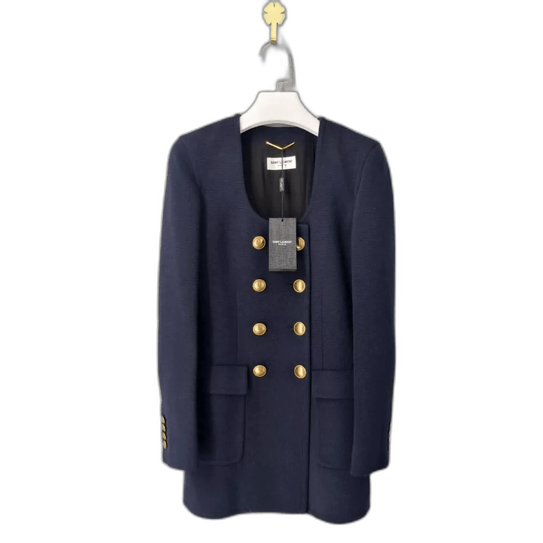 Saint Laurent Paris Saint Laurent Navy Double-Breasted Wool Coat-2507 Size S / US 4 / IT 40 - 1 Thumbnail