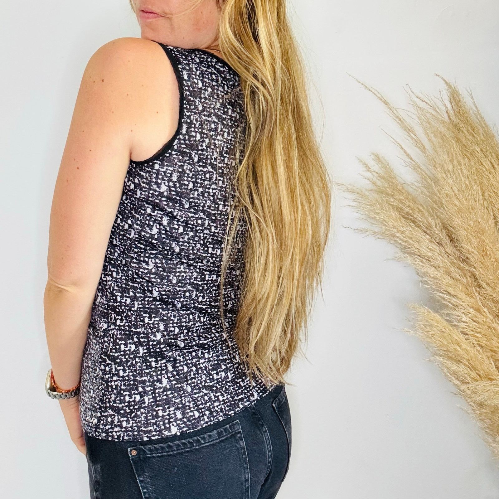 Ann Taylor ANN TAYLOR Black White Sequin Mesh $88 Tank Top Blouse Shirt Size S / US 4 / IT 40 - 7 Thumbnail