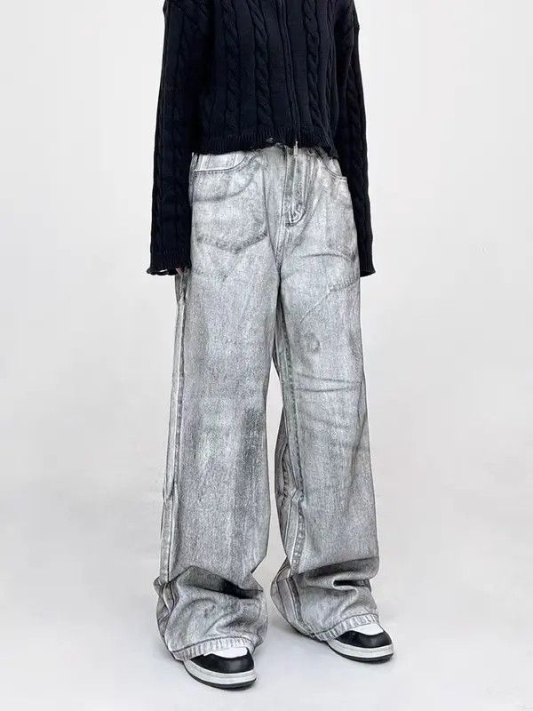 Japanese Brand High street tie-dye washed dirty white baggy jeans Size US 32 / EU 48 - 1 Thumbnail