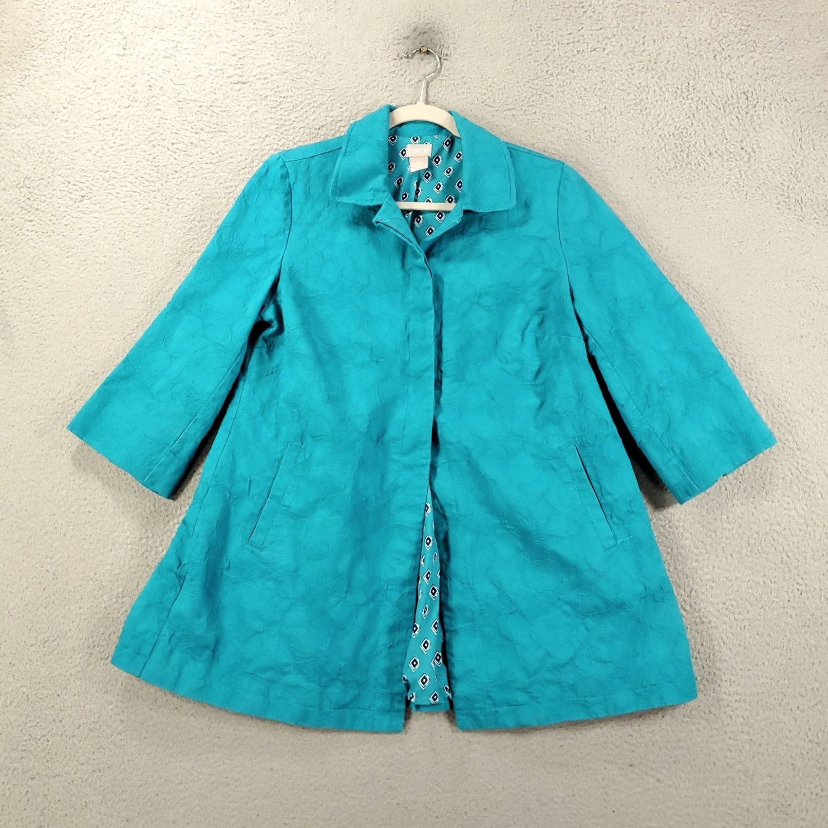 Vintage Chico's Jacket Womens Size 10 Medium Blue Pockets Button Up Casual Travel Autumn Spring Winter Size L / US 10 / IT 46 - 6 Thumbnail