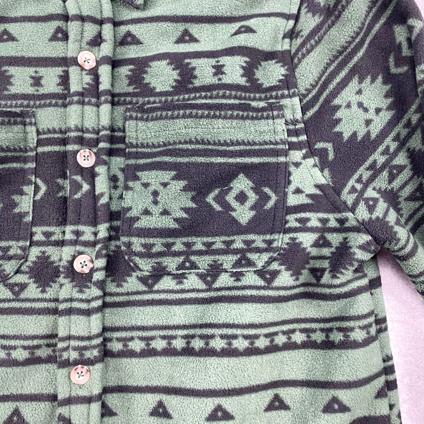 Vintage VSTR Aztec Shirt Jacket Mens Small Black Polyester Fleece Lined Button Pockets Long Sleeve All Seasons Casual Shirt Jacket Mens Size US S / EU 44-46 / 1 - 5 Thumbnail