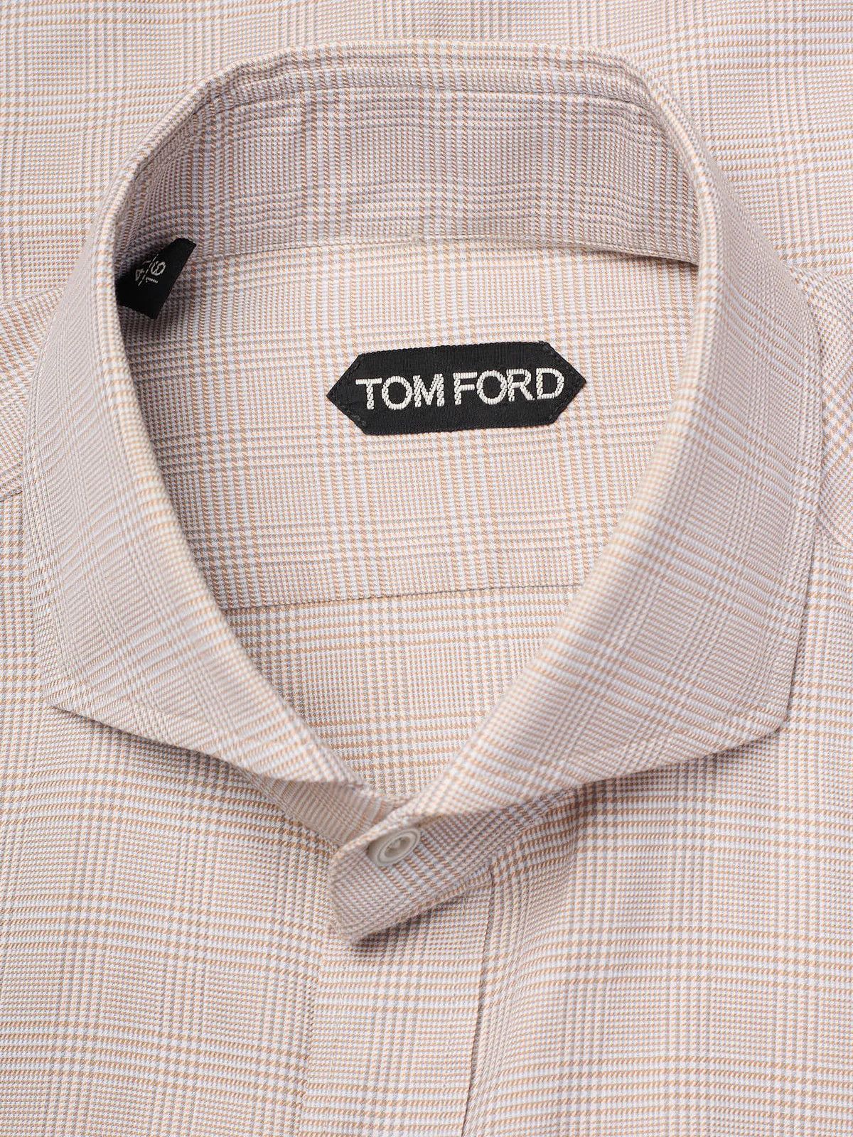 Tom Ford TOM FORD Beige Glen Plaid Cotton Dress Shirt Size US M / EU 48-50 / 2 - 3 Thumbnail