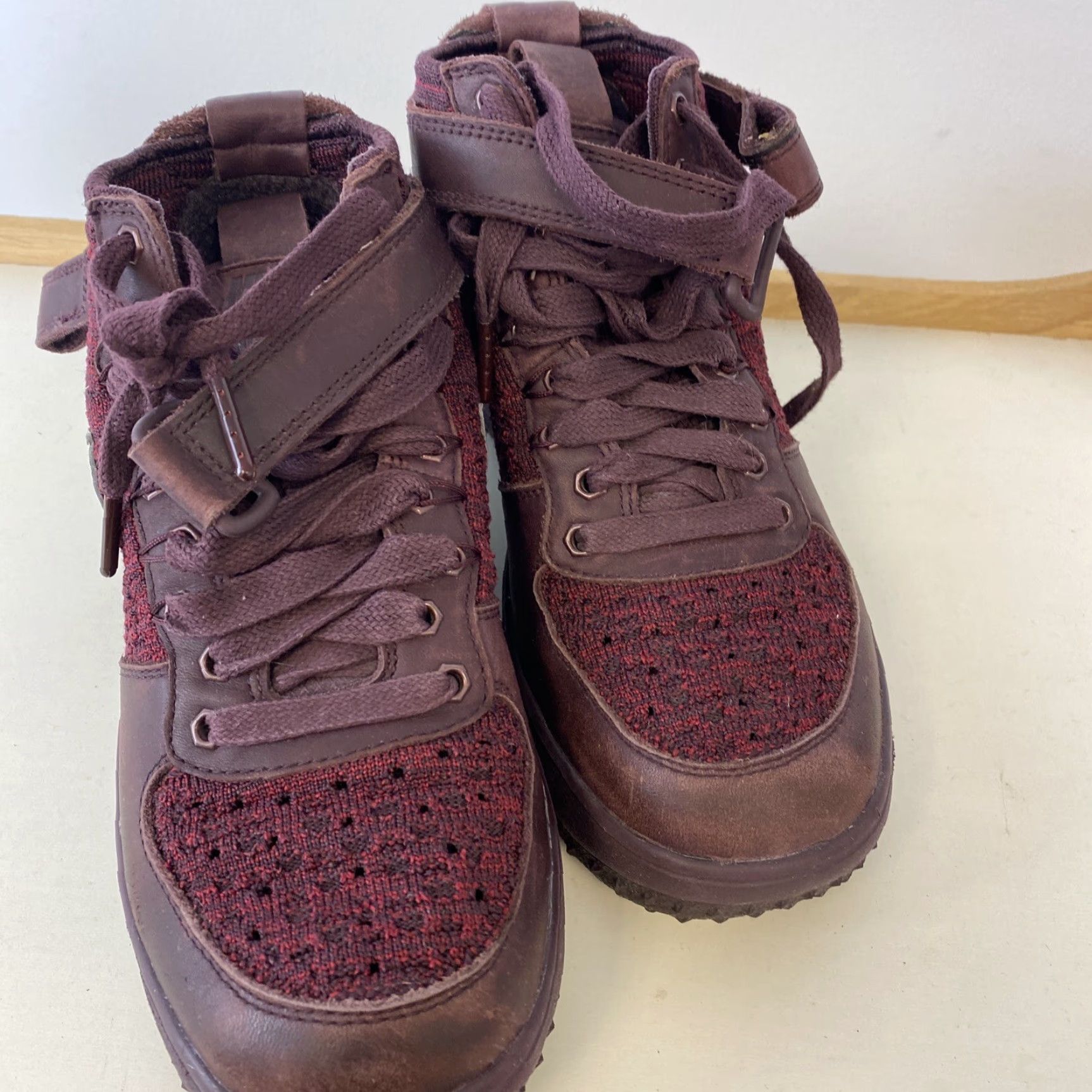 Nike VINTAGE Nike Lunar Air Force 1 High Flyknit Work Boot Maroon Burgundy WMNS Sz 6 / S1 Hi Tops Boots Womens Size US 6 / IT 36 - 2 Thumbnail