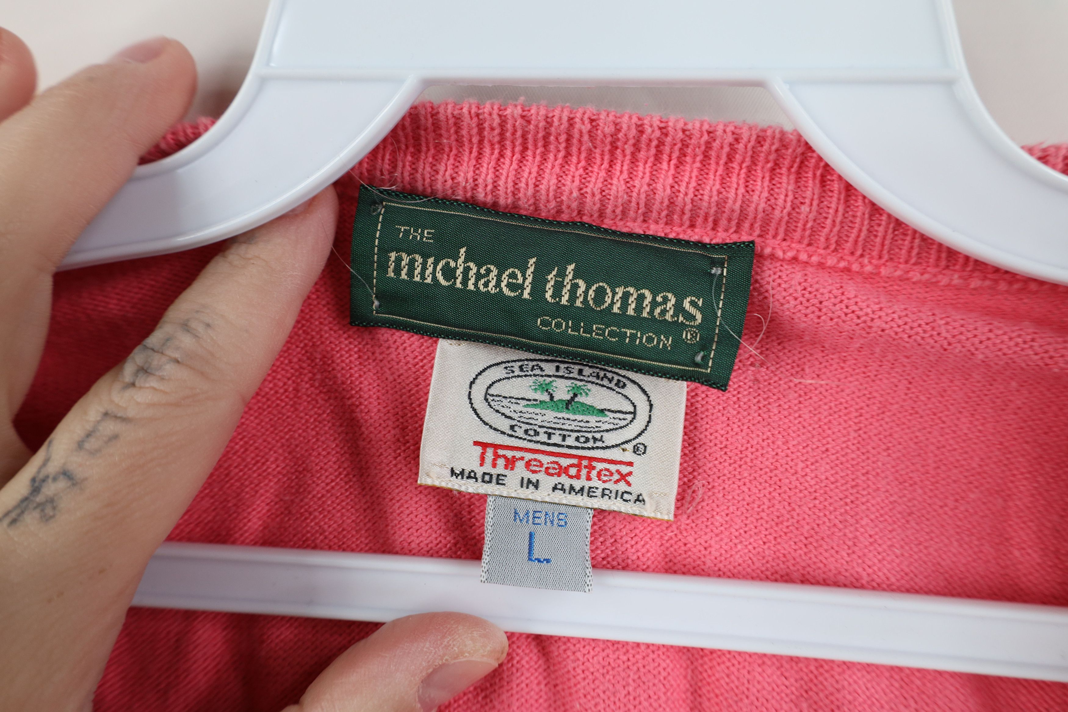Vintage Vintage 90s Streetwear Island Cotton Knit Sweater Pink USA Size US L / EU 52-54 / 3 - 4 Thumbnail