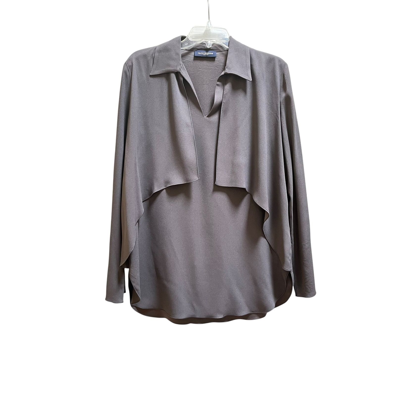 Piazza Sempione Piazza Sempione Gray Layered Crepe Split Neck Blouse Size M / US 6-8 / IT 42-44 - 1 Thumbnail