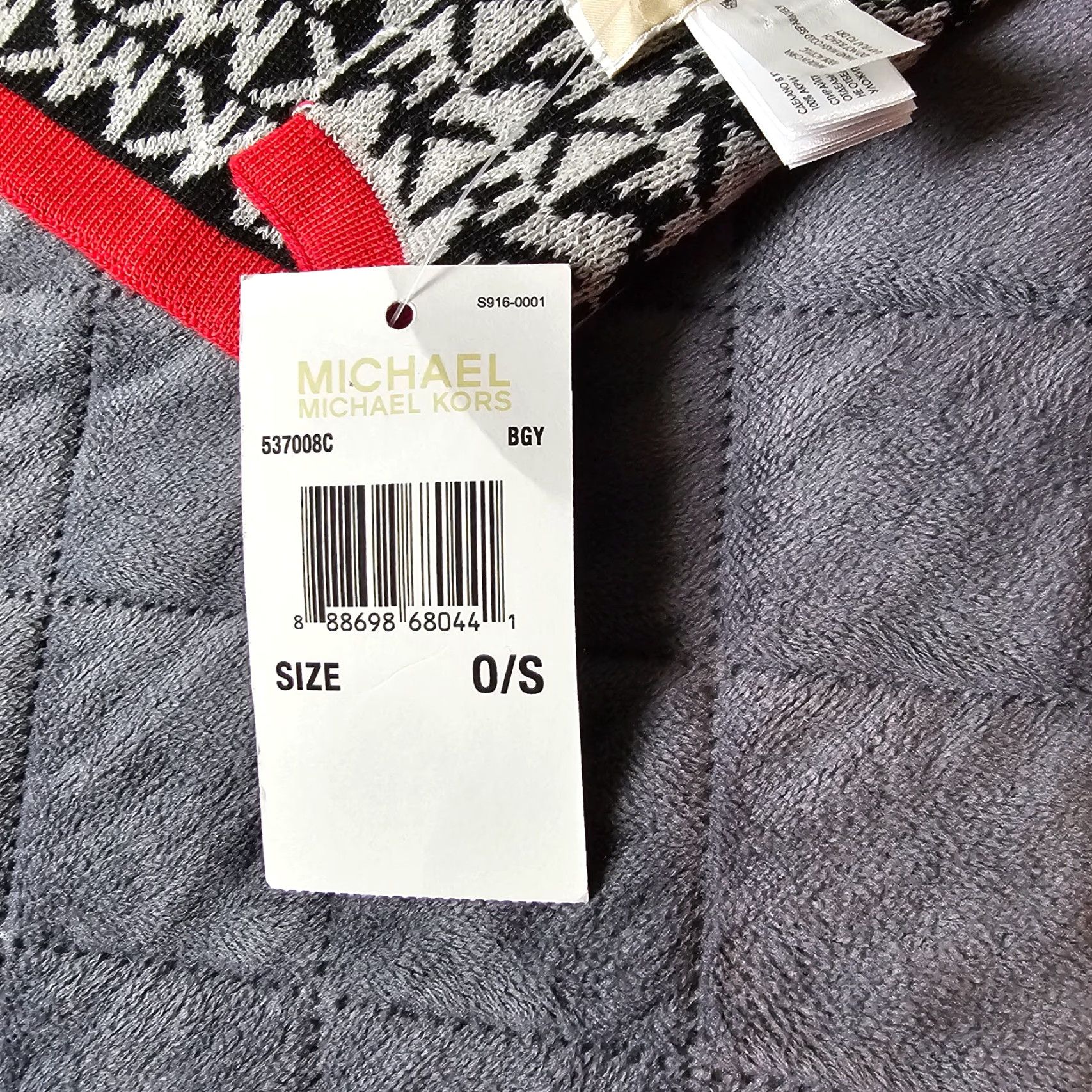 Michael Kors MICHAEL KORS Scarf Logo Print Acrylic Knit Black Red Ends 65" x 9" Unisex Size ONE SIZE - 3 Thumbnail