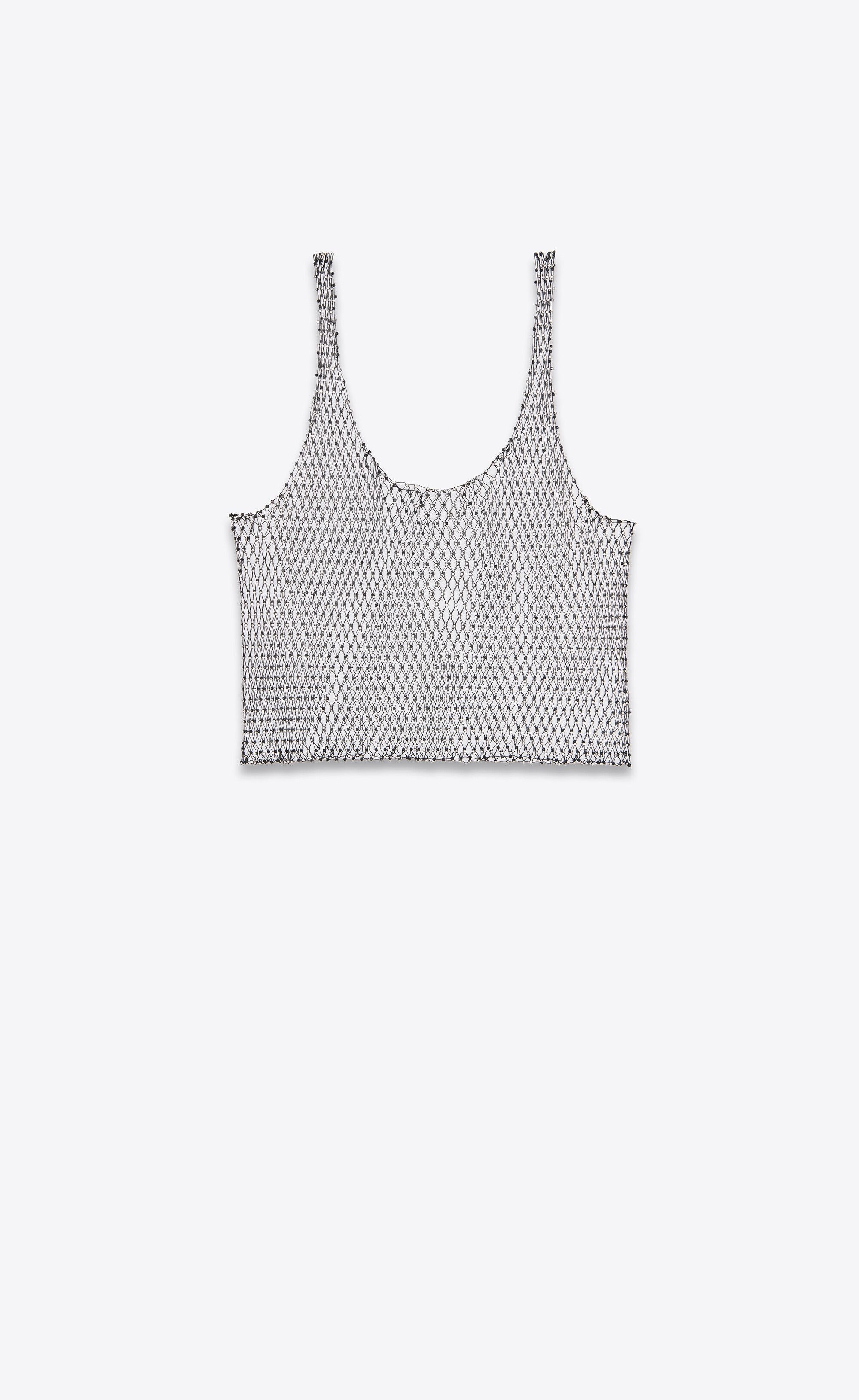 Saint Laurent Paris o1s1wg110125 694013 Tank Top Mesh Rhinestones Black/Silver Size XS / US 0-2 / IT 36-38 - 2 Thumbnail