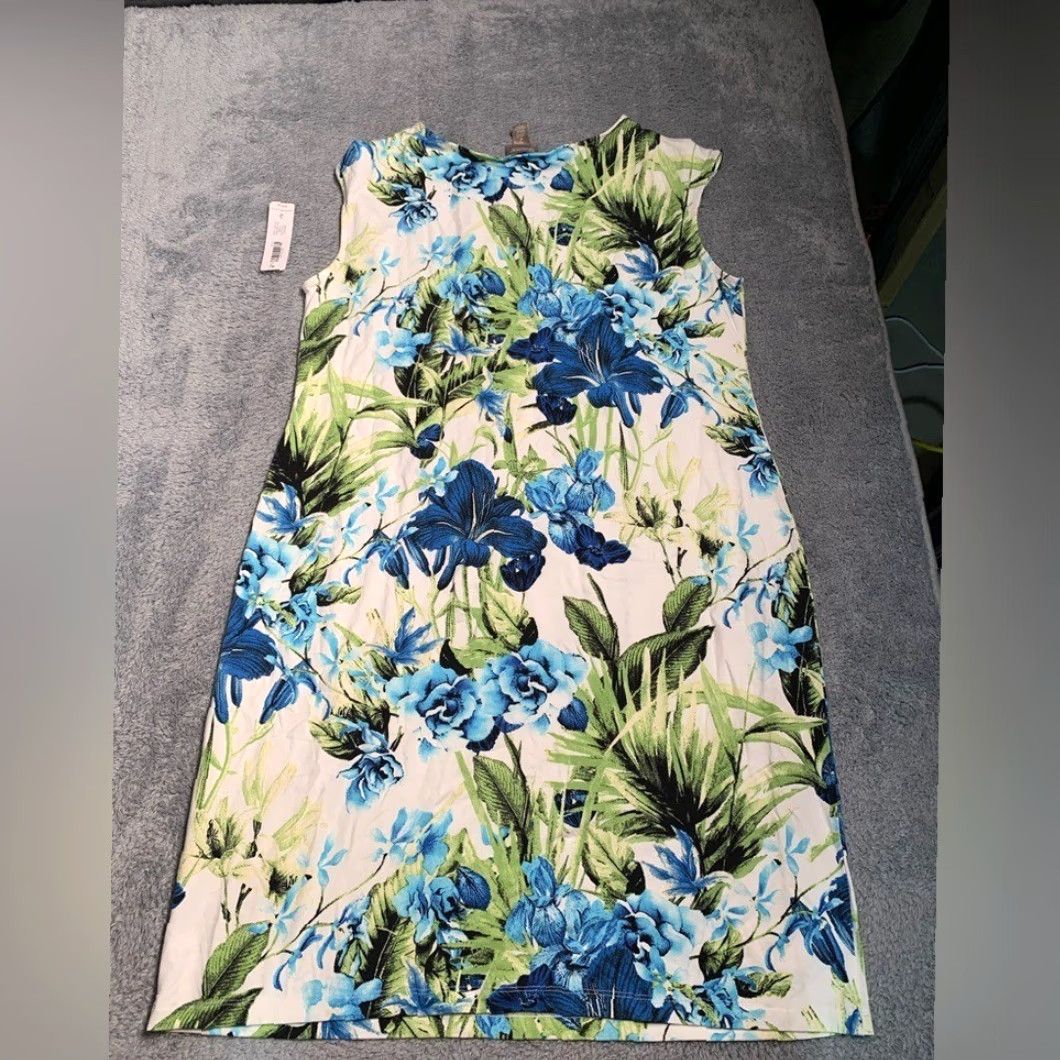 Vintage Chico's Dress NWT Tropic Carlie Boat Neck Floral Blue Midi Dress 2 Women Size XS / US 0-2 / IT 36-38 - 7 Thumbnail