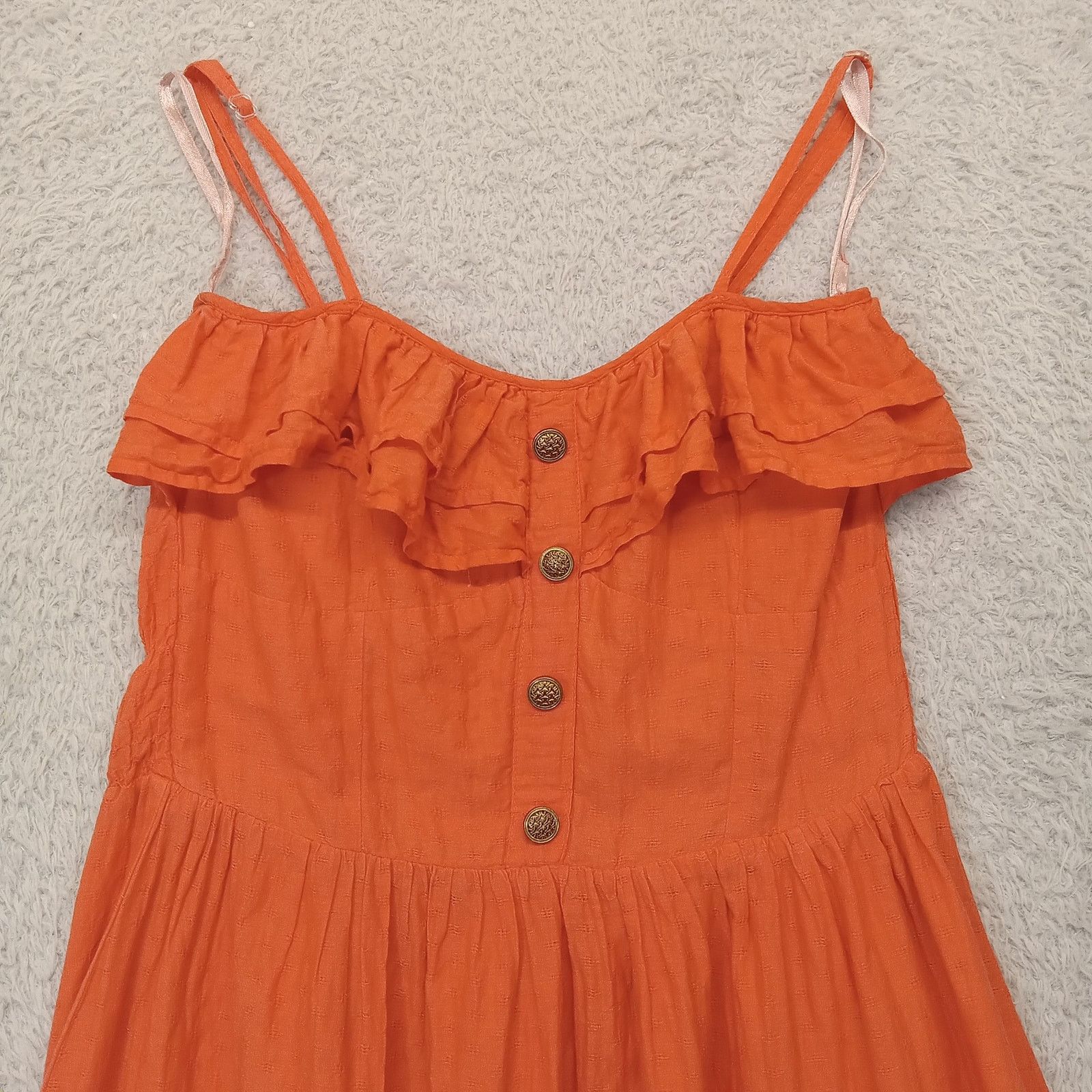 & Other Stories Atmosphere Sun Dress Women's 6 Orange Ruffle Pockets Cotton Size S / US 4 / IT 40 - 2 Thumbnail