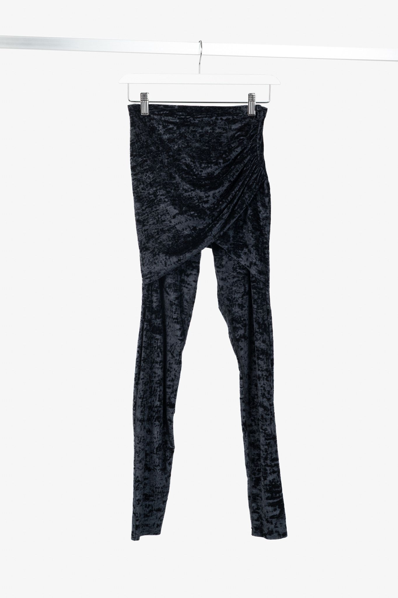 Balenciaga Balenciaga Demna Black Crushed-Velvet Draped-Front Leggings Size 25" / US 0 / IT 36 - 1 Thumbnail