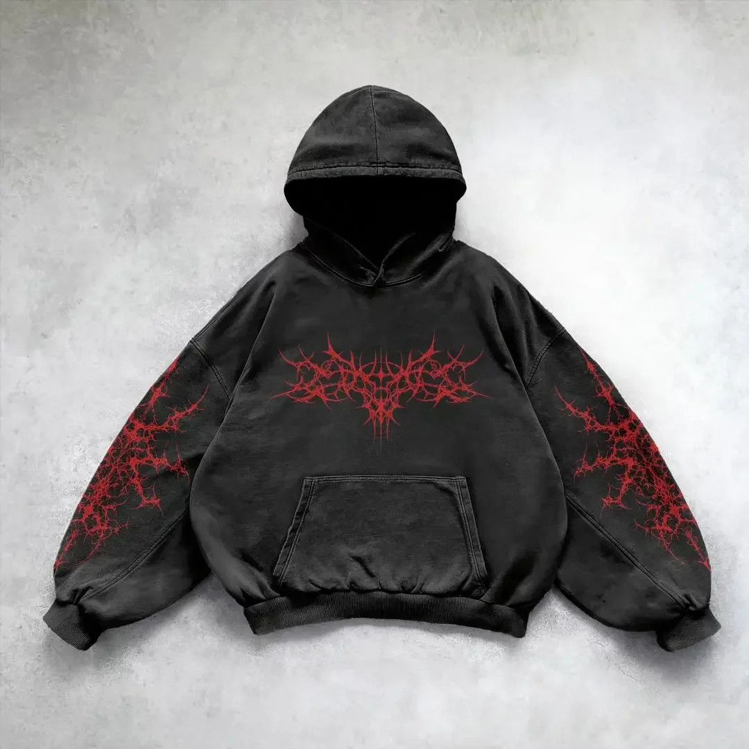 Vintage Black/ Red Street Hip Hop Retro Fleece Padded Sweatshirt Size US XL / EU 56 / 4 - 1 Thumbnail