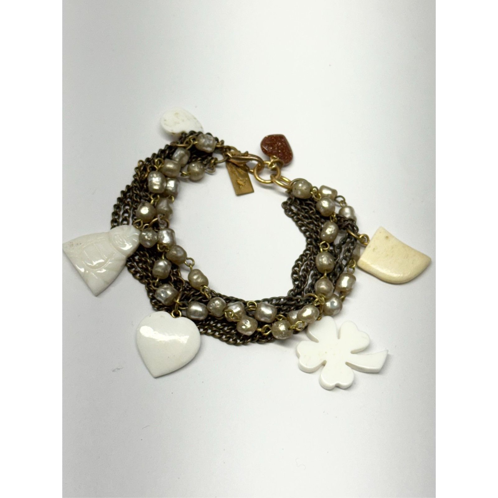 Vintage Vintage pearl chain multi strand stone charm bracelet Size ONE SIZE - 3 Thumbnail