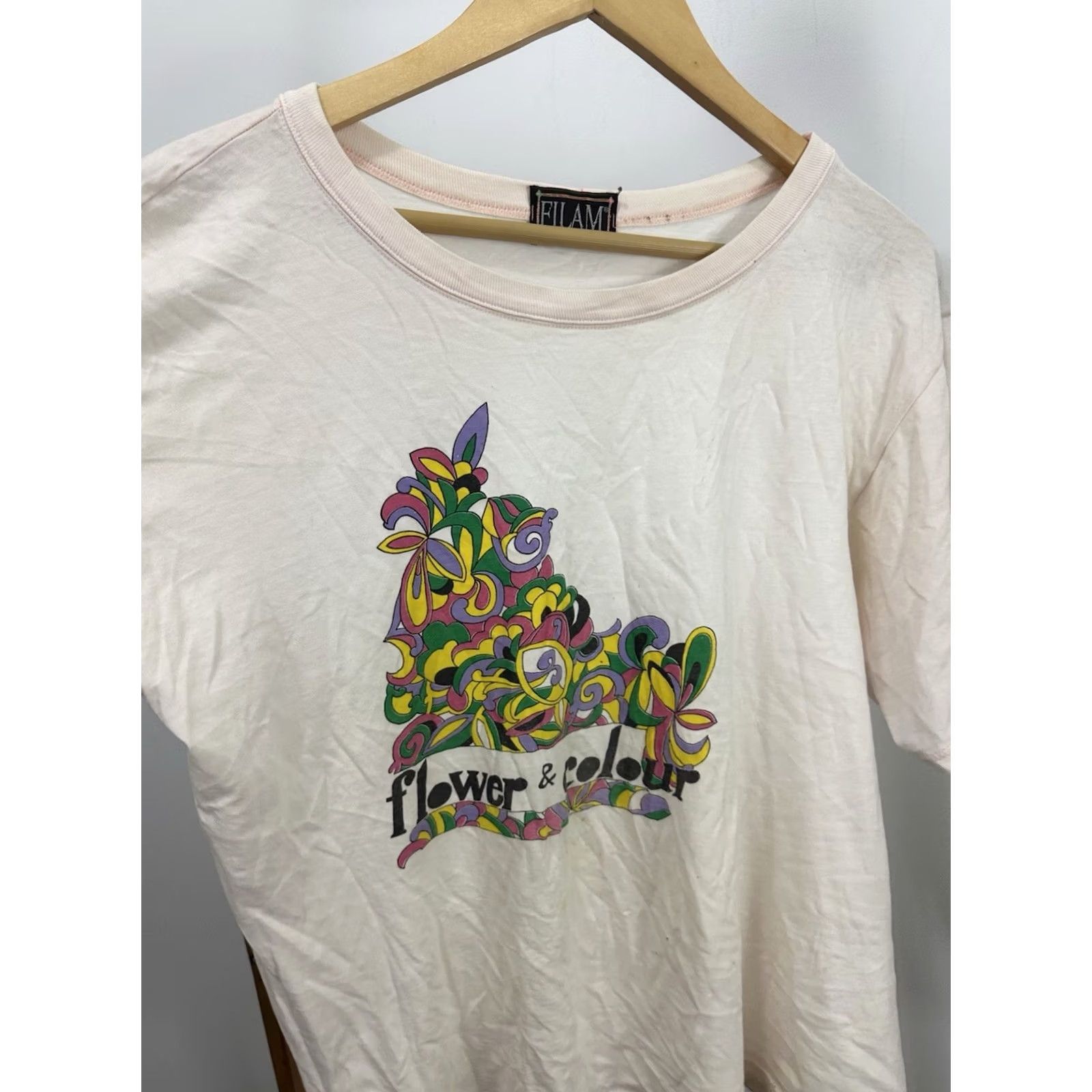 Fila VTG 80s Flower & Colours Theory Florist Paper Thin Worn Boxy T-Shirt L Light Pink Womens Florist Flower Theory 80s Distressed Boxy Shirt Size L / US 10 / IT 46 - 5 Thumbnail