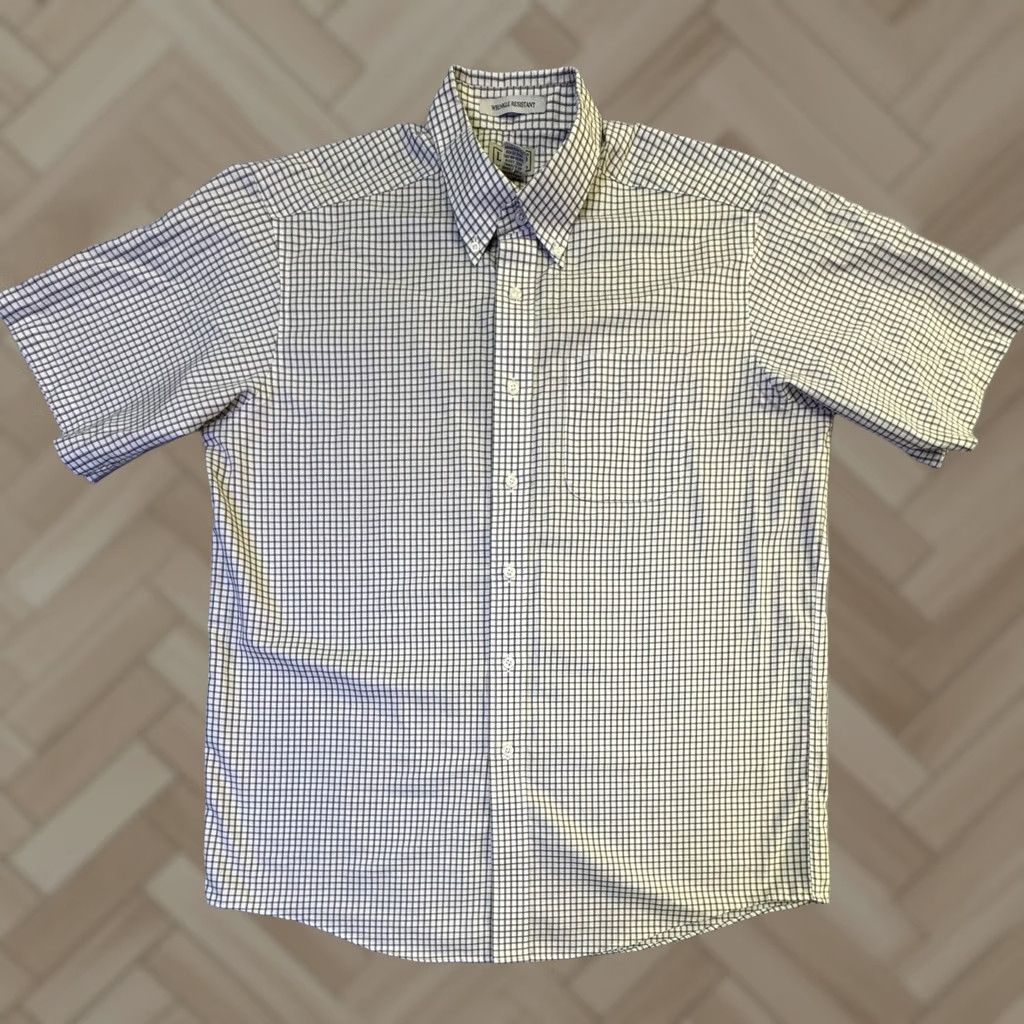 Vintage L.L. Bean Shirt Mens Large Beige Check Short Sleeve Button Wrinkle Resistant Size US L / EU 52-54 / 3 - 1 Thumbnail