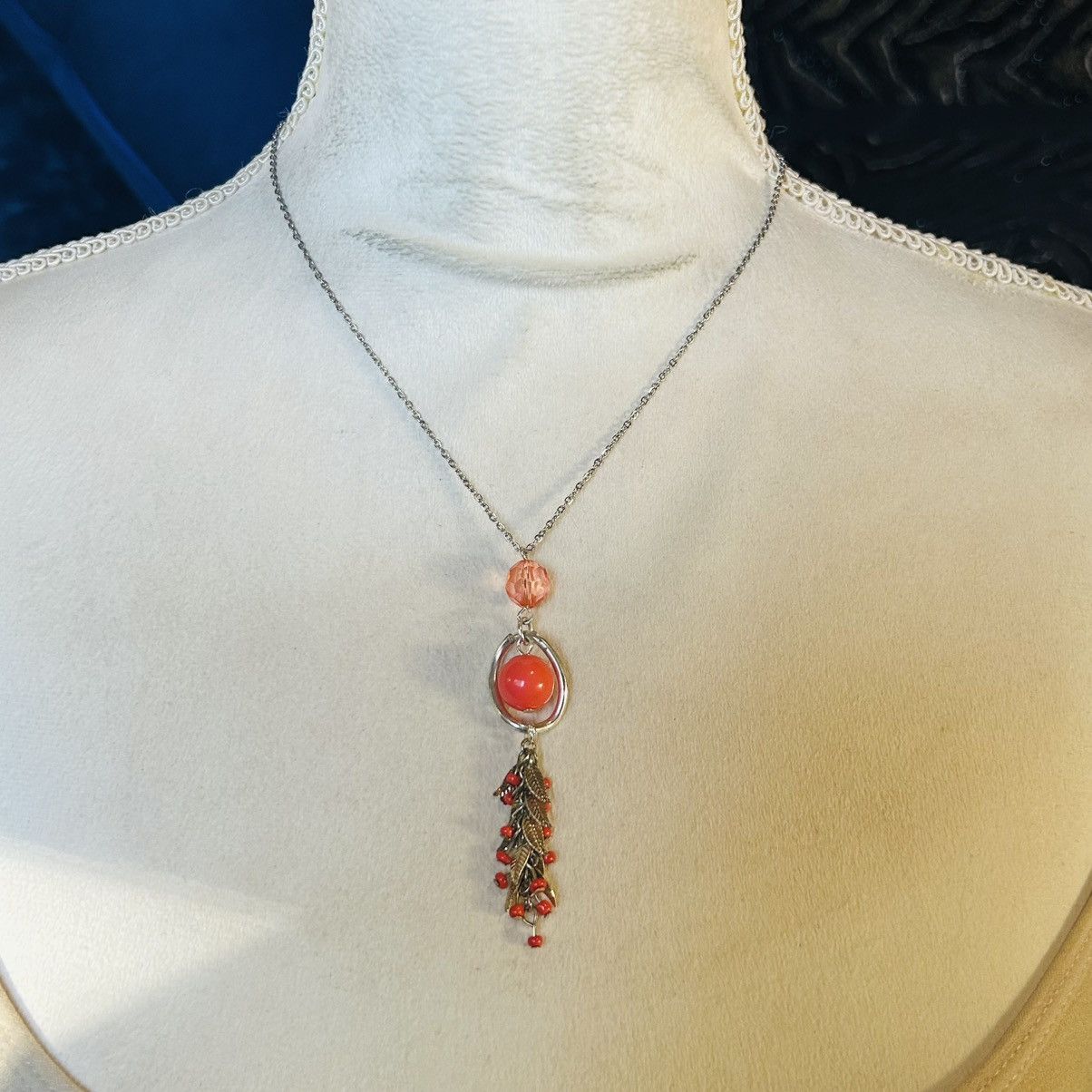 Handmade Handcrafted repurpose bead fringe pendant on chain necklace Size ONE SIZE - 2 Thumbnail