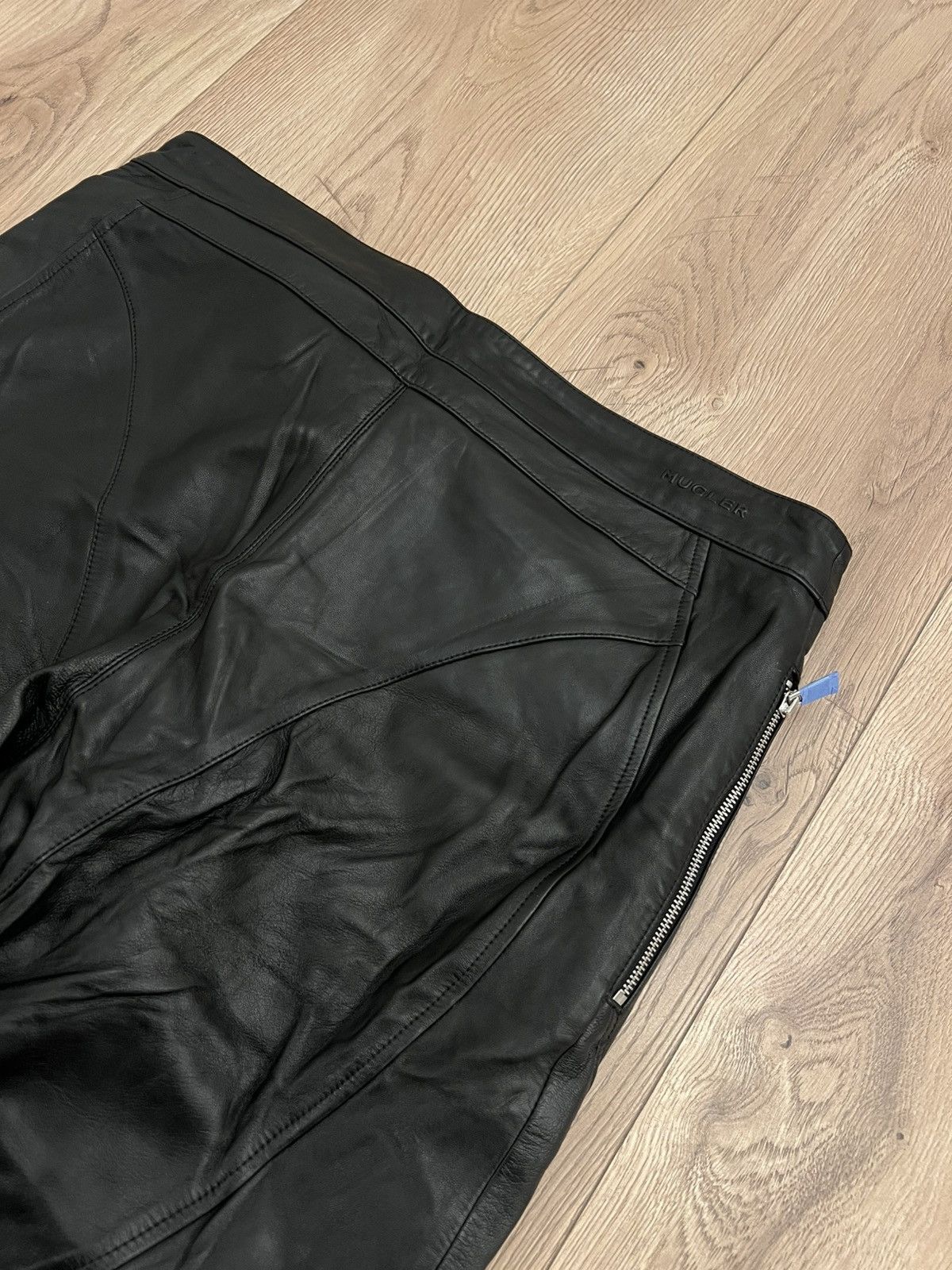 H&M × Mugler Exclusive Mugler x H&M Black Leather Panelled Trousers Size US 40 / EU 56 - 4 Thumbnail
