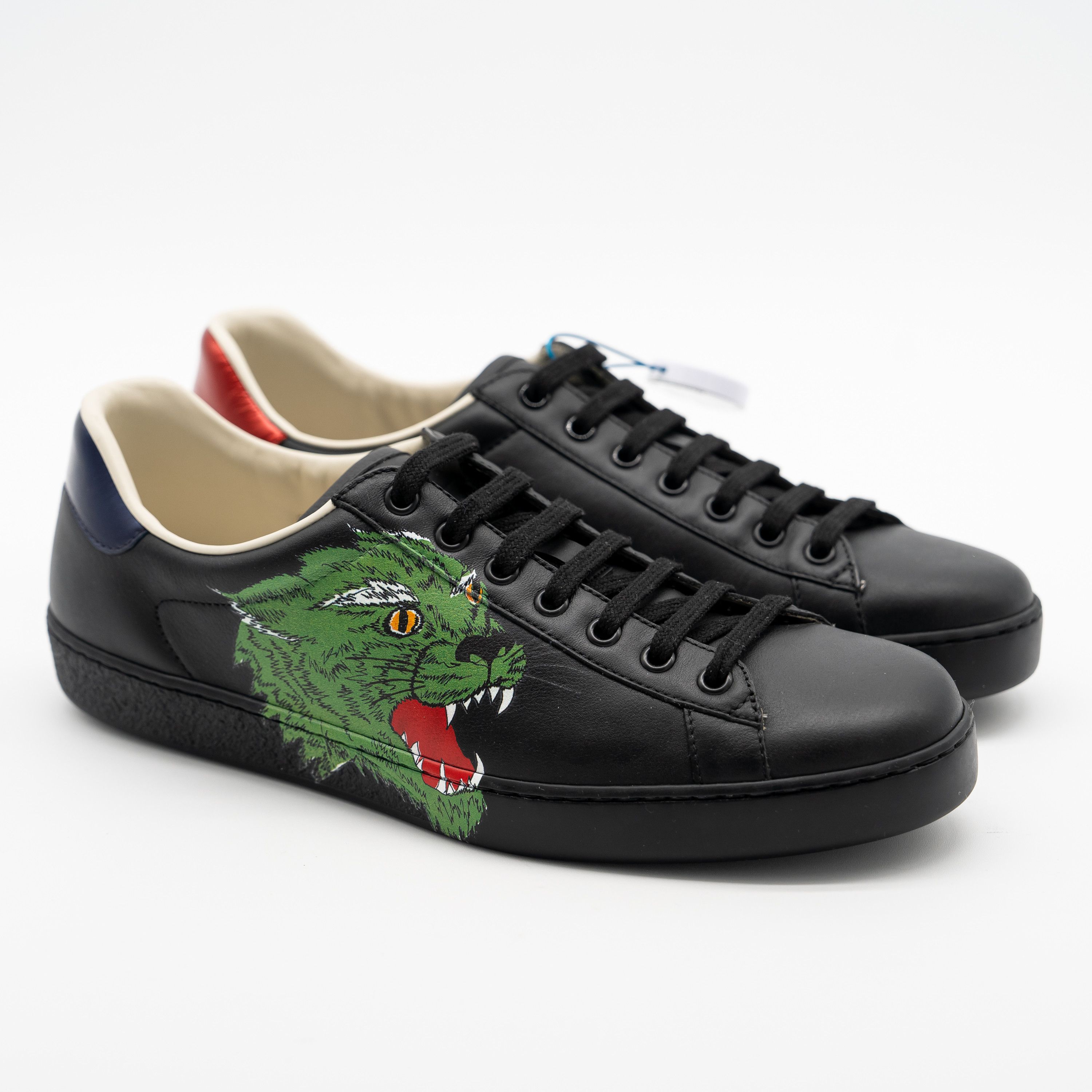 Gucci 8.5G 9 US Gucci Ace Panther Leather Sneakers Black Green Size US 9 / EU 42 - 1 Thumbnail