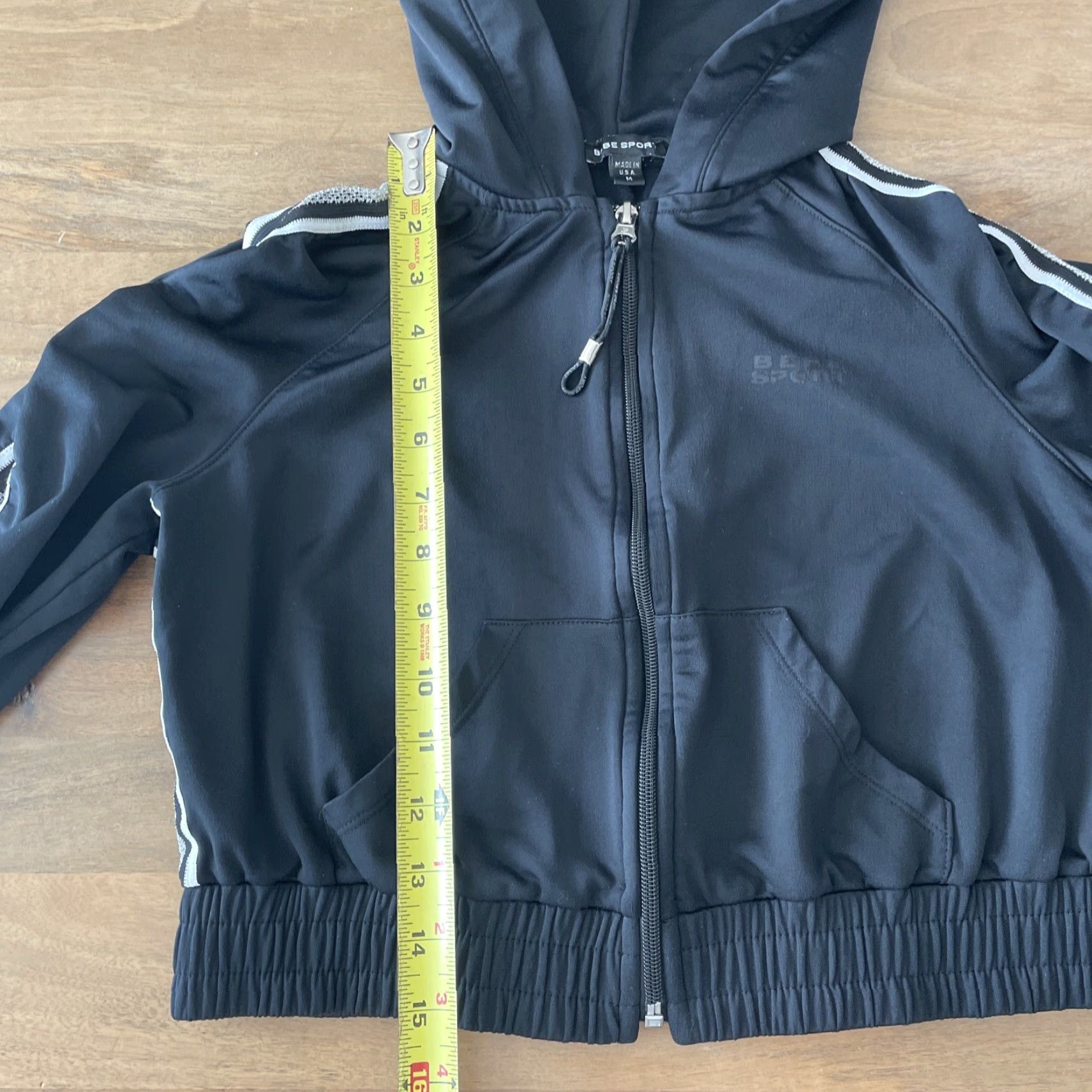 Bebe VINTAGE bebe Full Zip Hooded Hoodie Shirt Womens Medium Black 90s USA Glitter Zipper Size M / US 6-8 / IT 42-44 - 5 Thumbnail