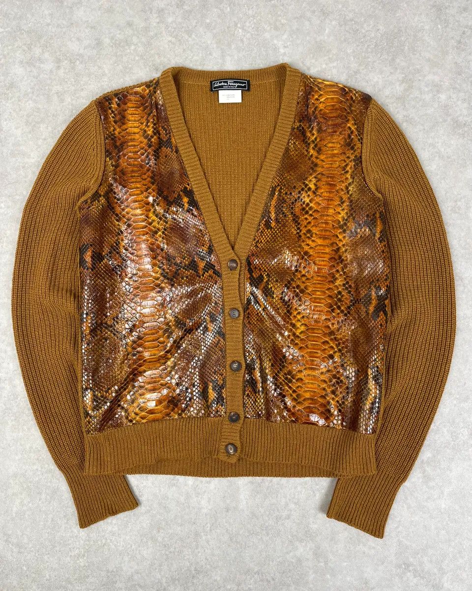 Salvatore Ferragamo Salvatore Ferragamo Camel Cashmere Python Leather Cardigan Size US S / EU 44-46 / 1 - 1 Thumbnail