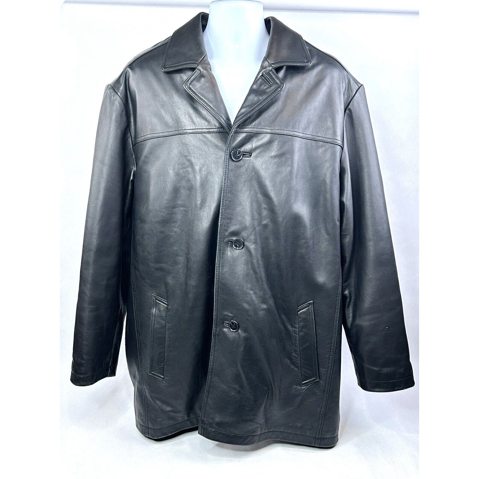 image of Vintage VTG Wilsons Leather Jacket Pelle Studio Mens XL Black Button Up Removable Liner in White