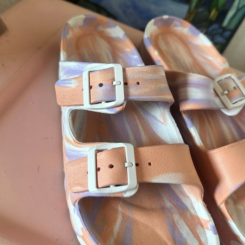 Other no boundaries purple orange white tie dye slides sandals Size US 9 / IT 39 - 2 Thumbnail